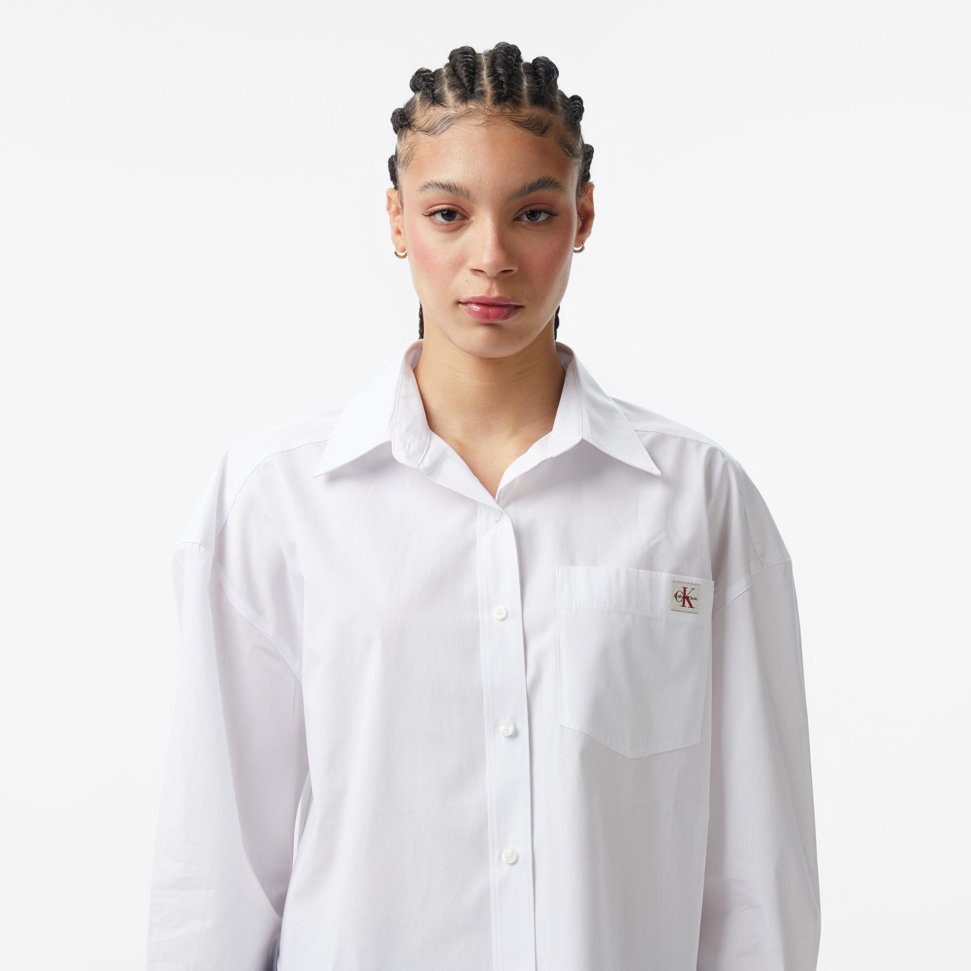 Calvin Klein Cotton Poplin Cropped Wove Kadın Beyaz Gömlek