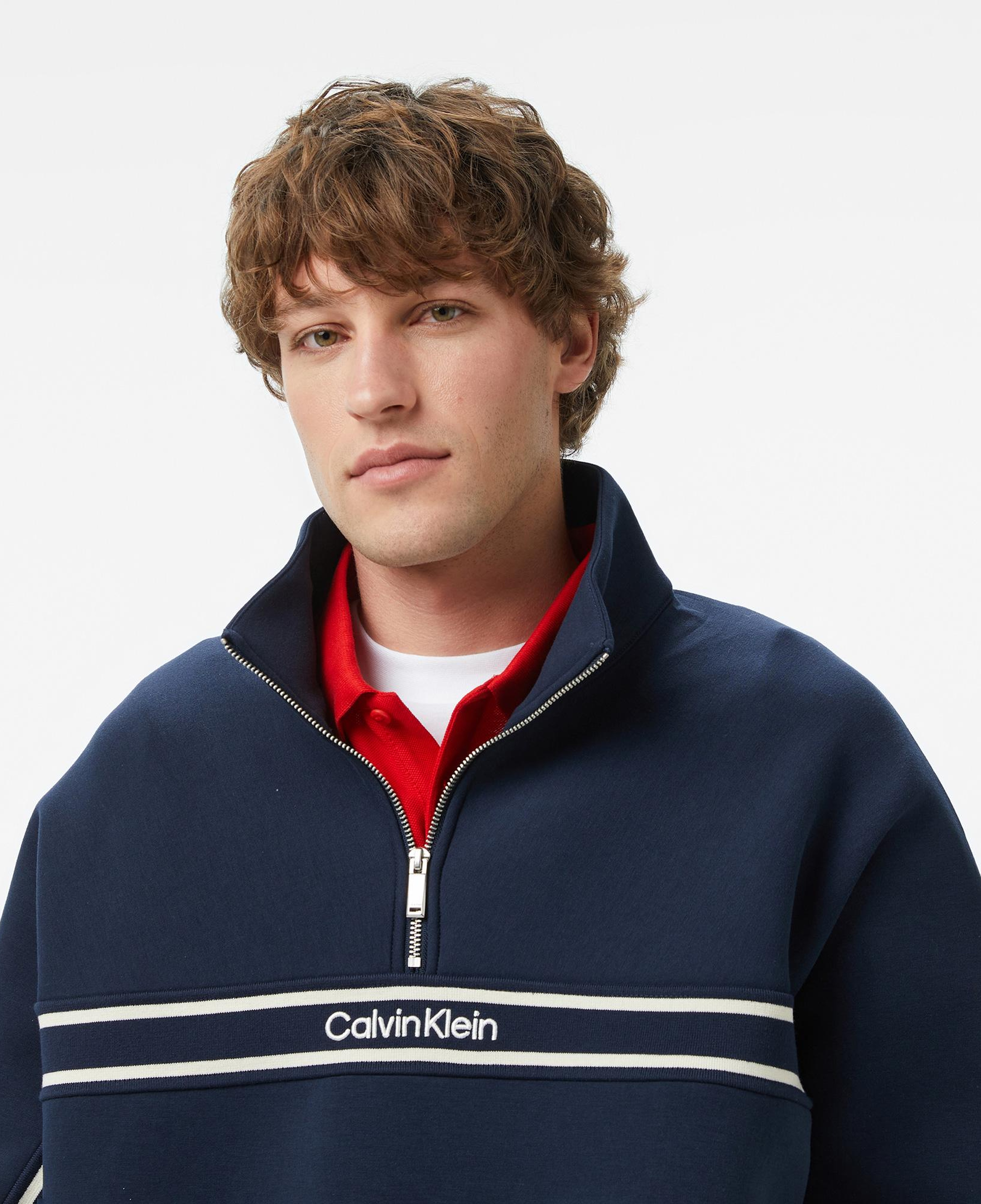 Calvin Klein Cotton Spacer Stripe Erkek Mavi Sweatshirt