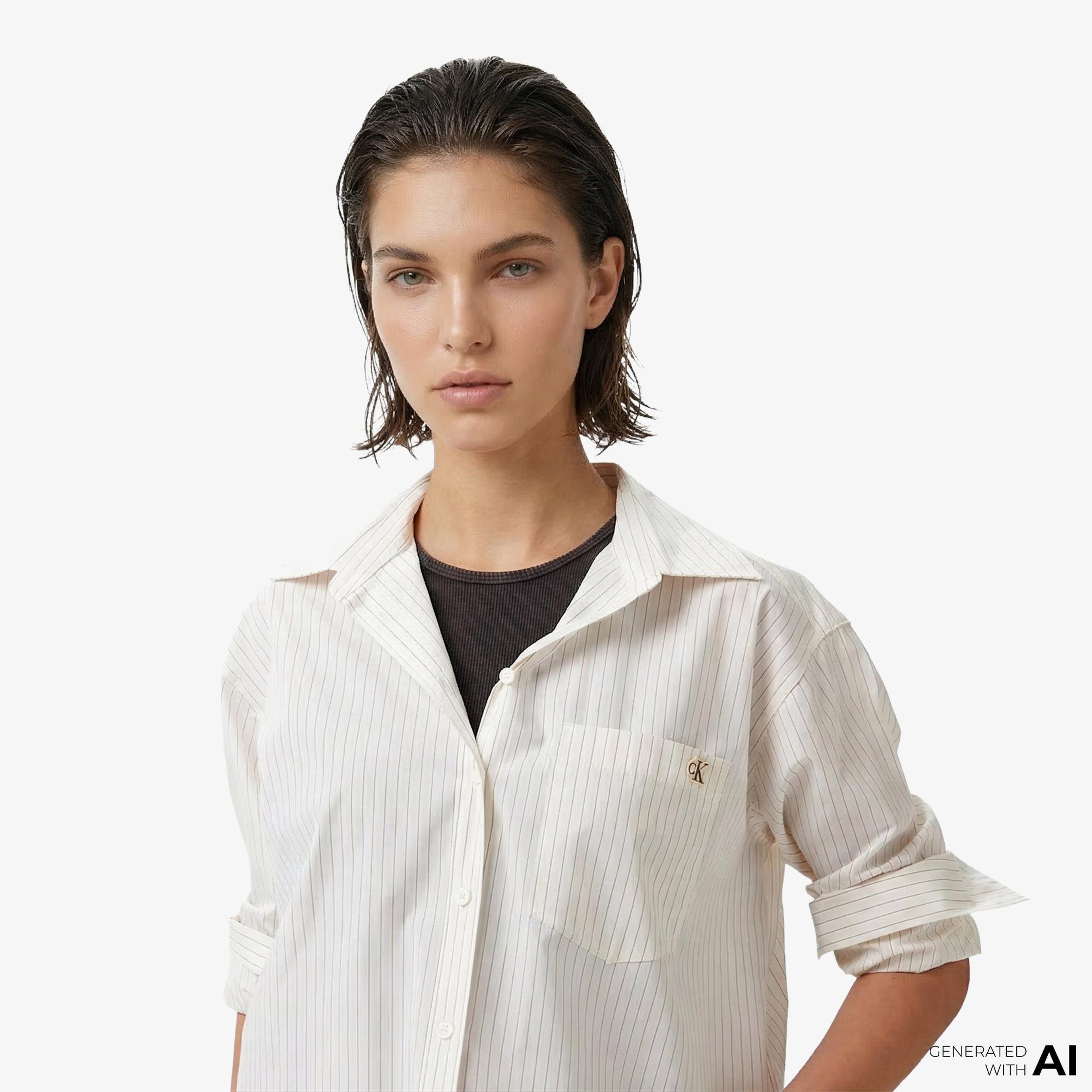 Calvin Klein Cotton Poplin Relaxed Kadın Beyaz Gömlek