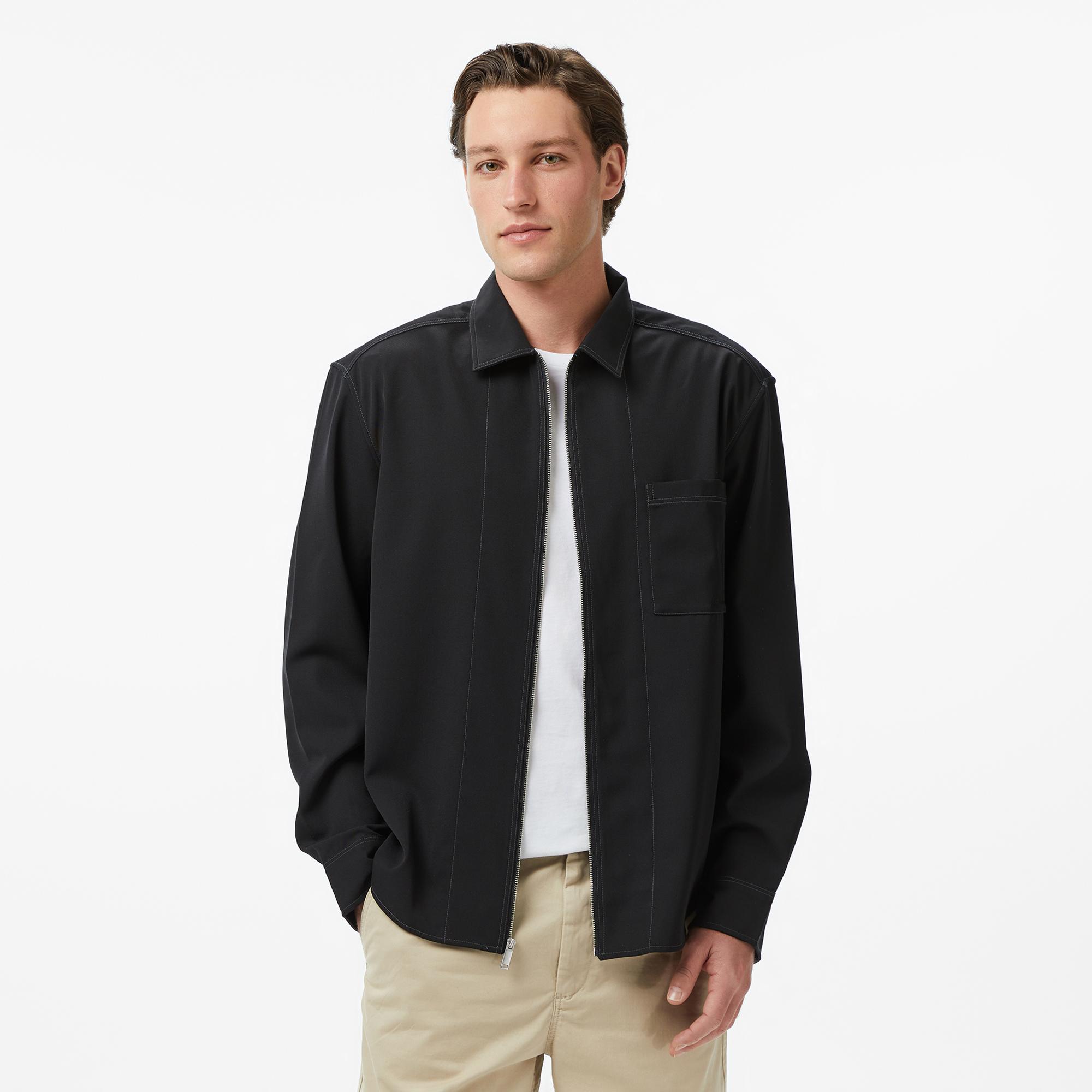 Calvin Klein Gabardine Relaxed Overshirt Erkek Siyah Gömlek