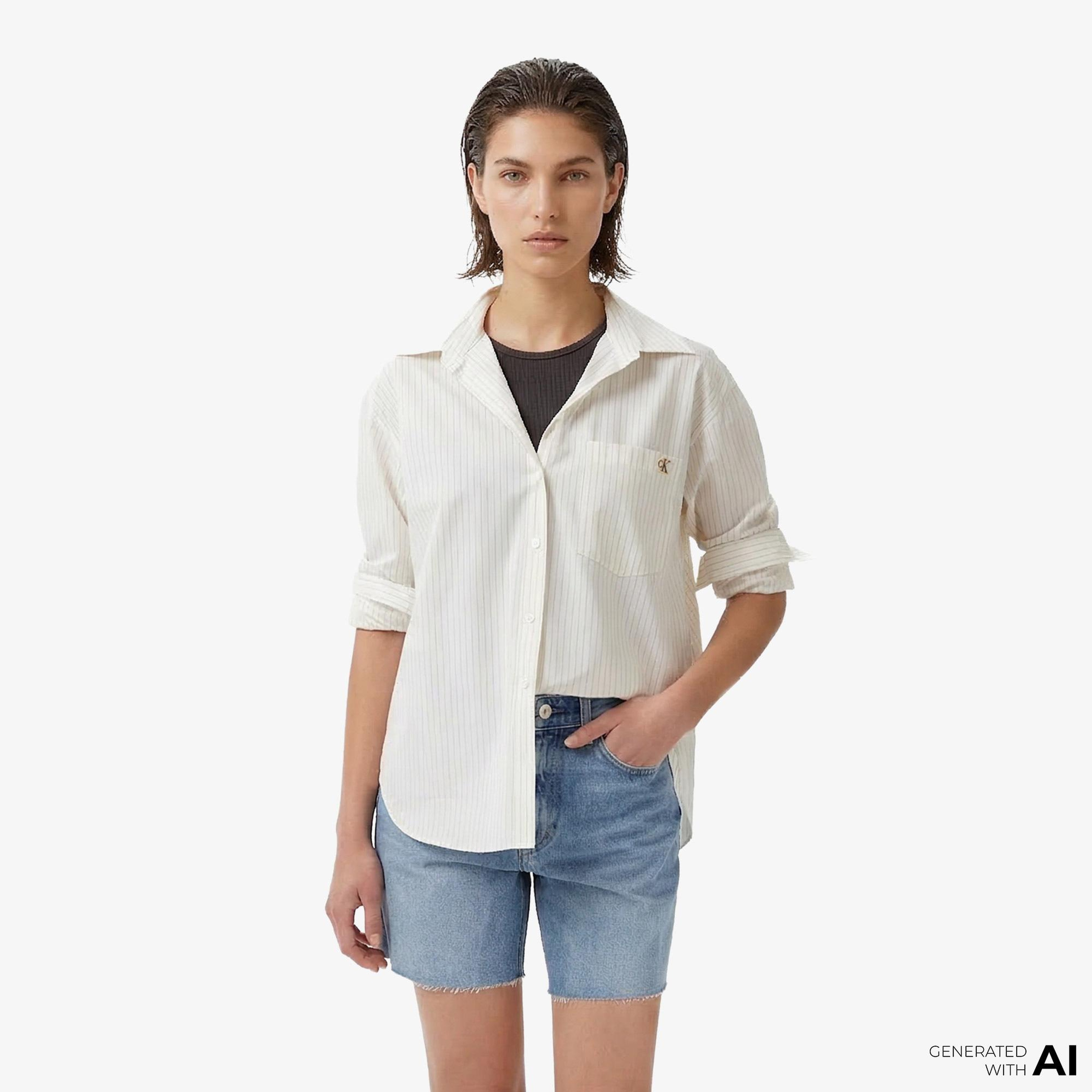 Calvin Klein Cotton Poplin Relaxed Kadın Beyaz Gömlek