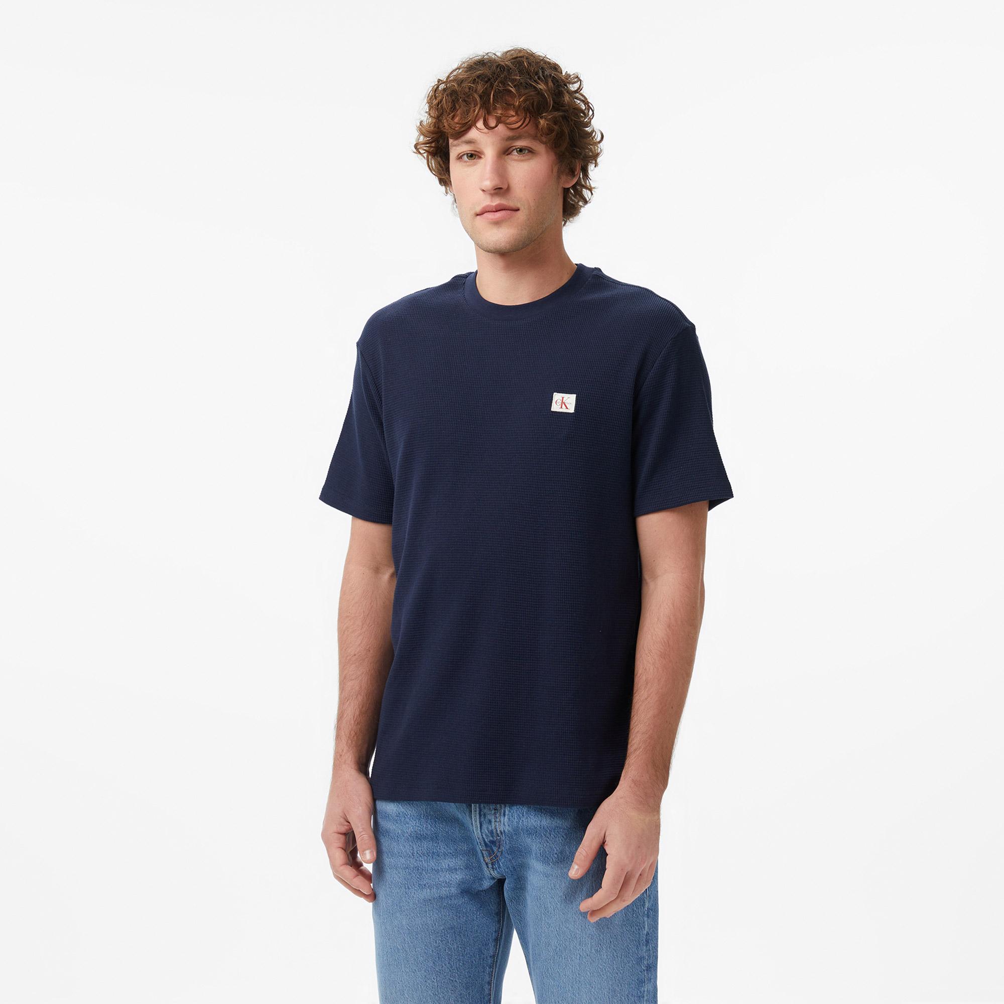 Calvin Klein Waffle Badge Crewnk Erkek Mavi T-Shirt
