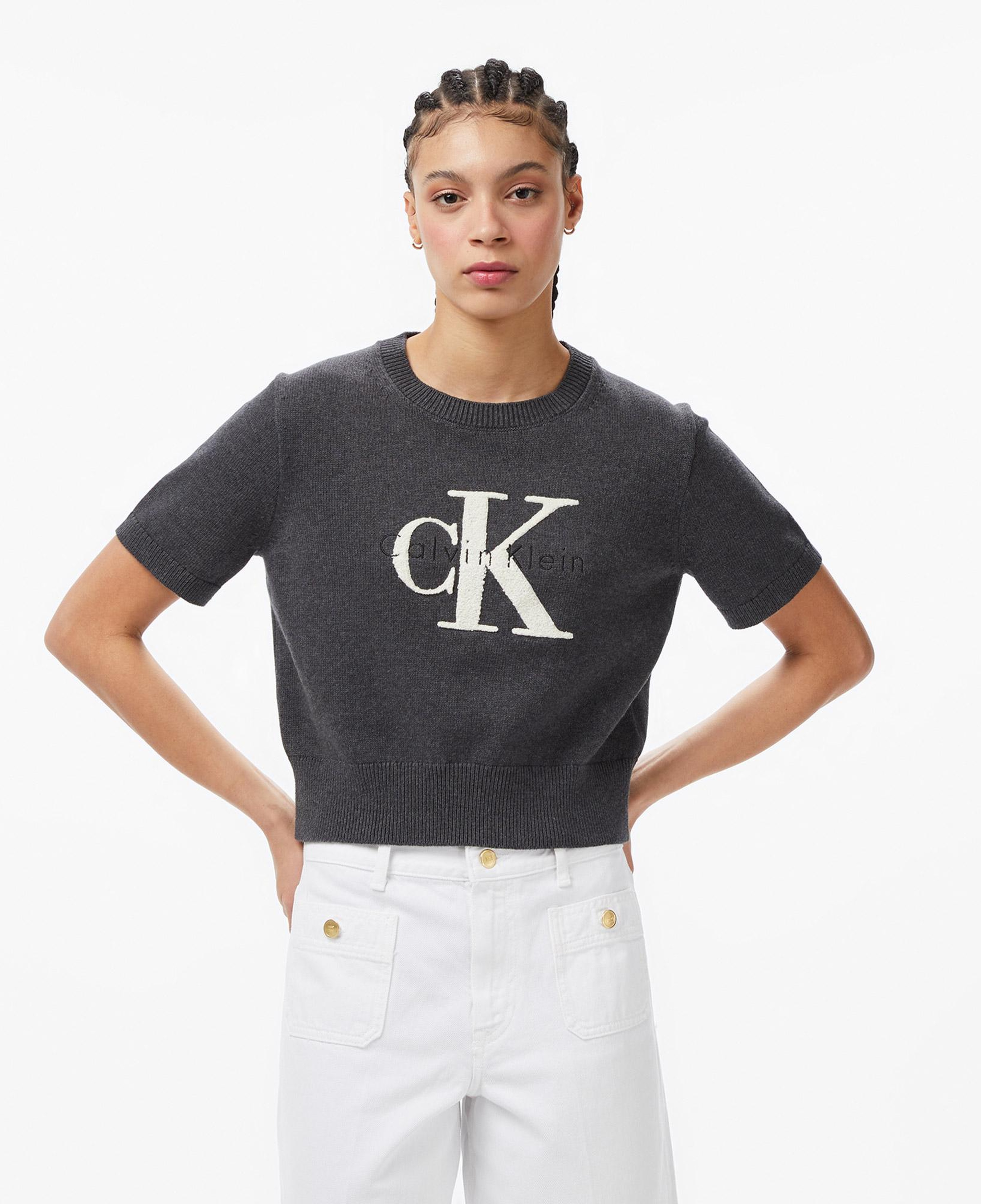 Calvin Klein Chunky Cotton Graphic Vest Kadın Gri Triko