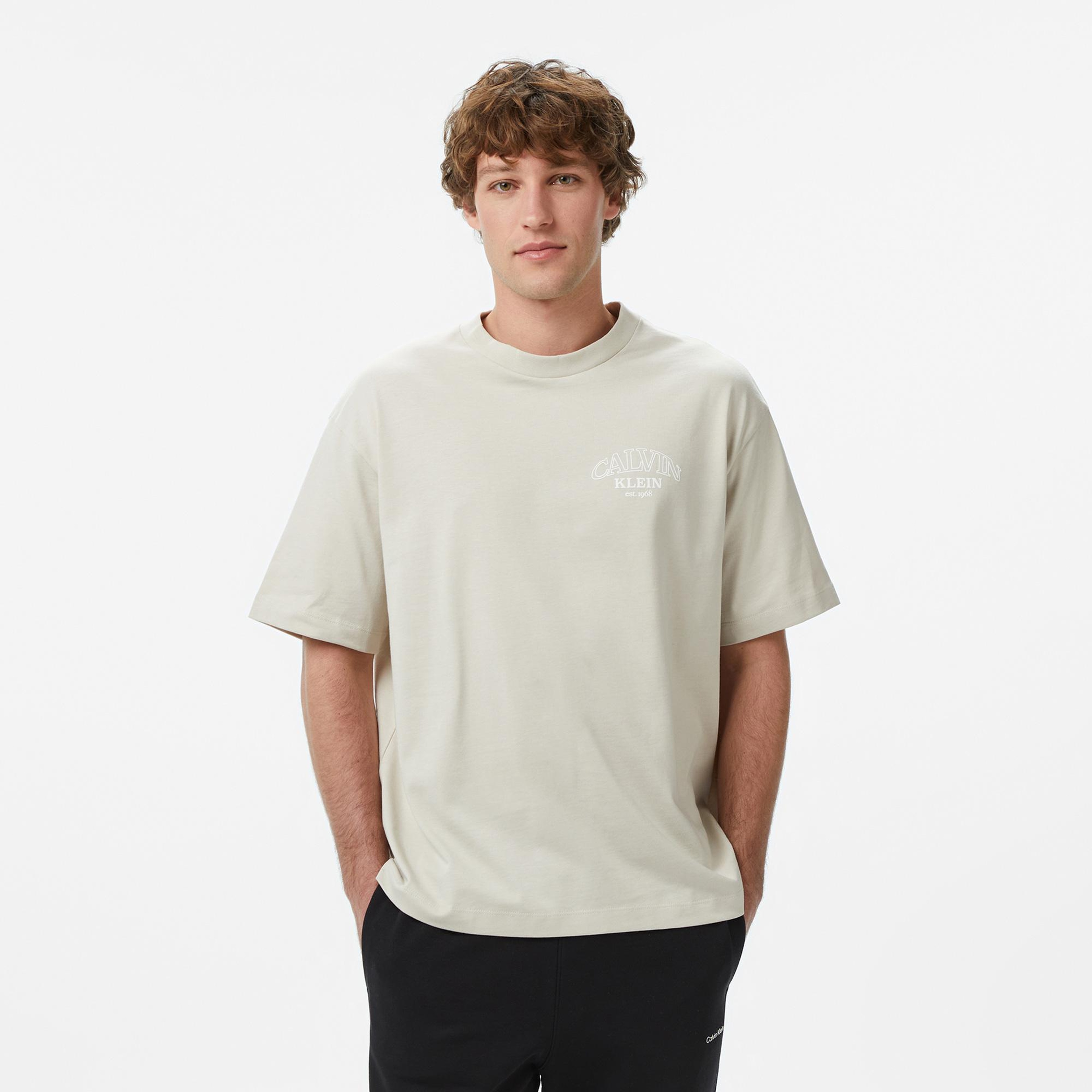 Calvin Klein Relaxed 16S Jersey Embossed Erkek Bej T-Shirt