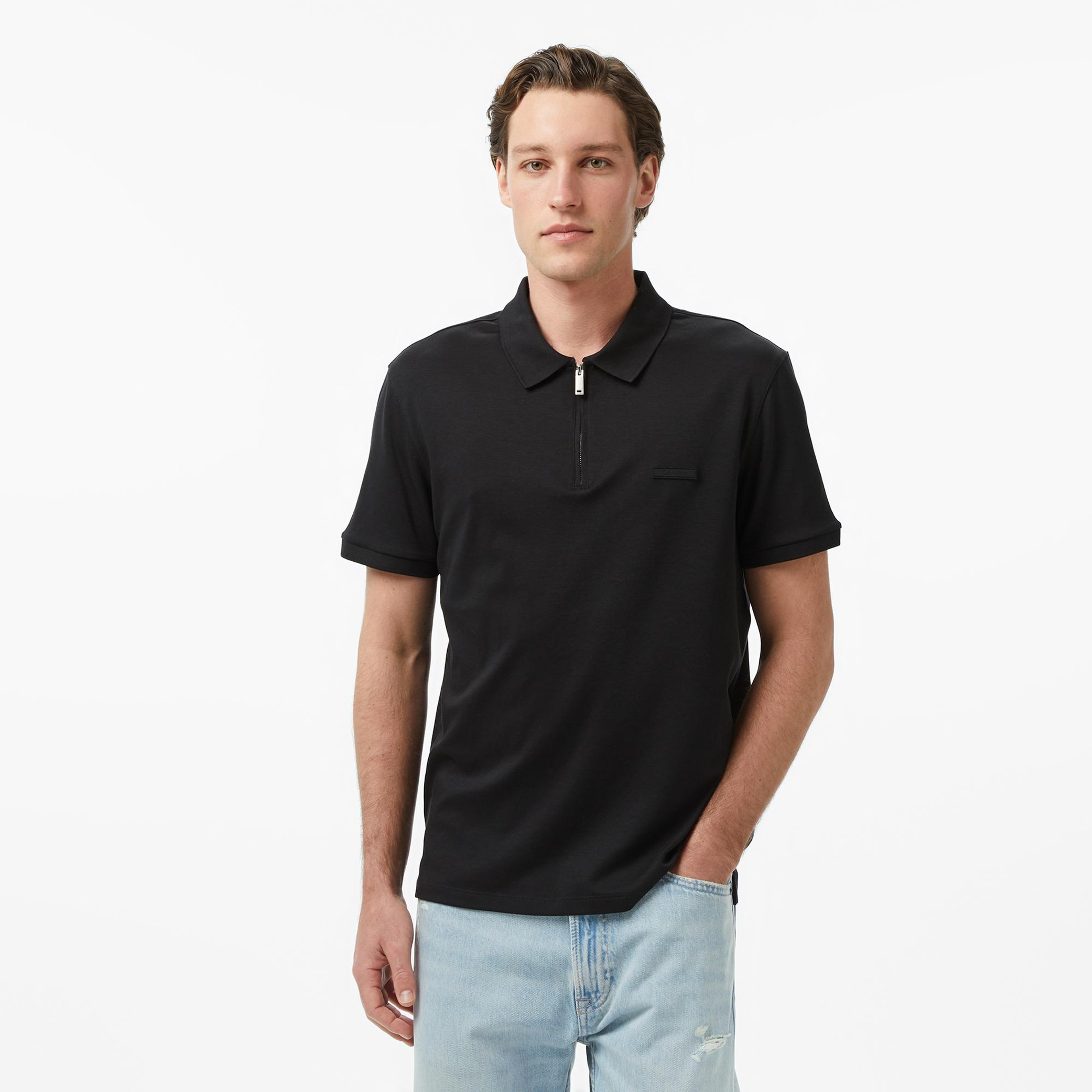 Calvin Klein Slim Supima Zip Erkek Siyah Polo
