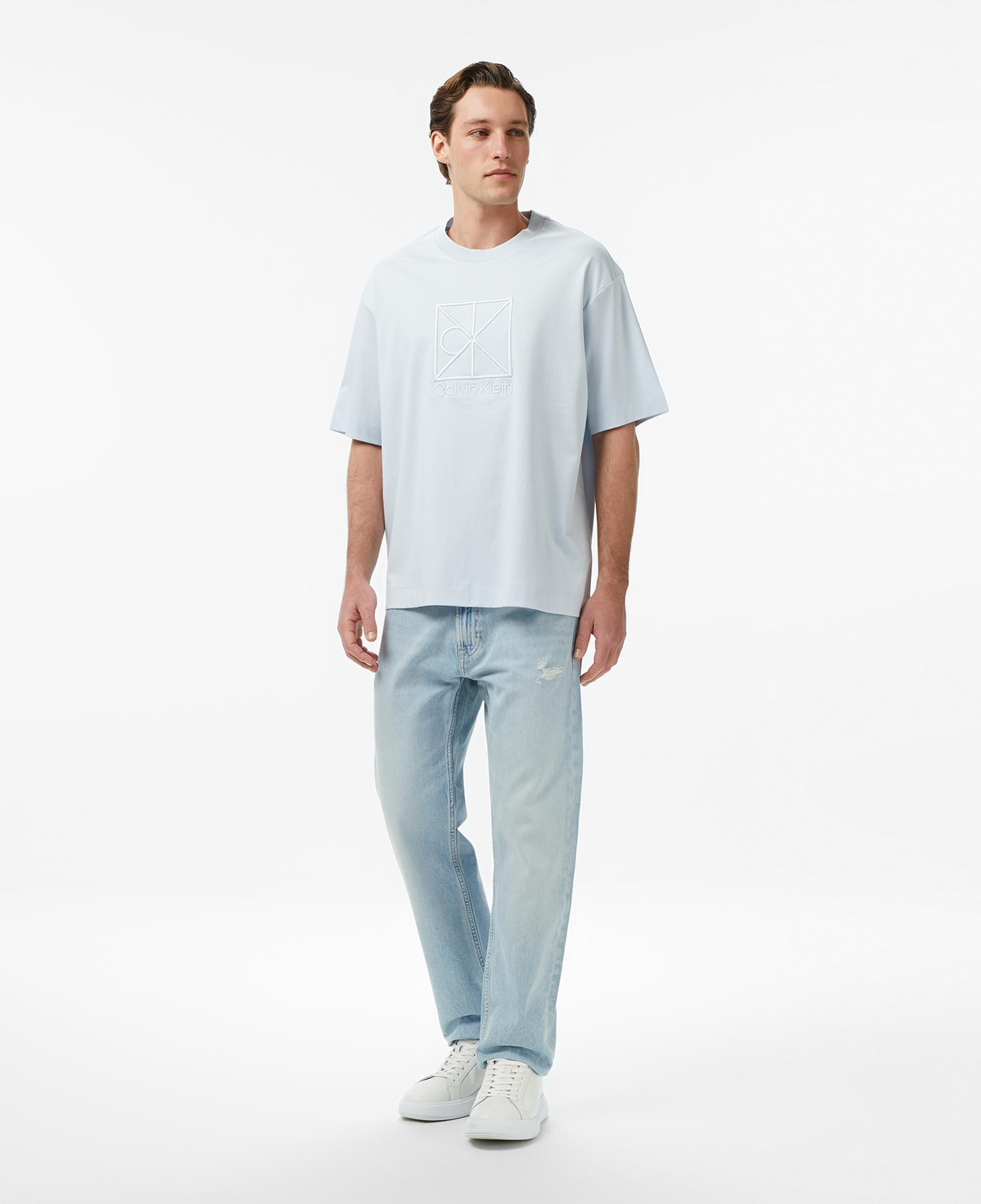 Calvin Klein Relaxed Premium Interlock Emblem Erkek Mavi T-Shirt