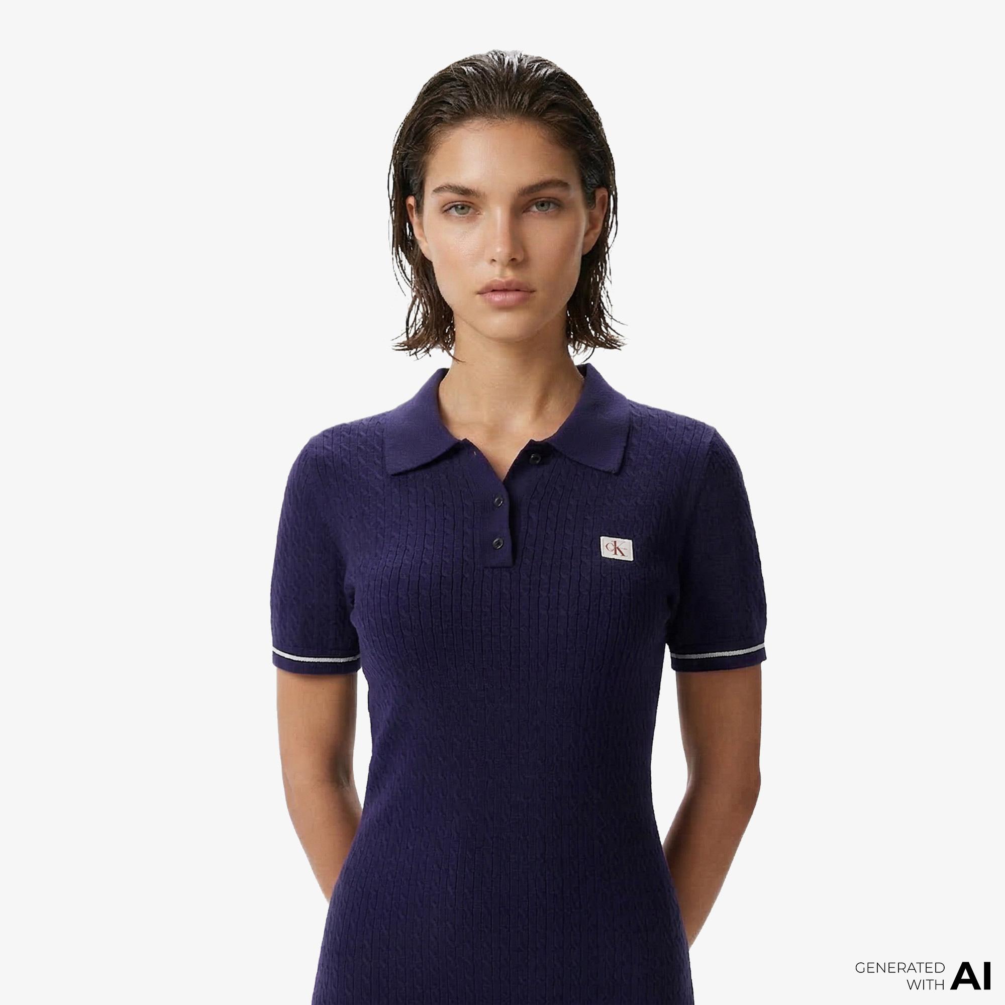 Calvin Klein Microcable Mini Kadın Mavi Elbise