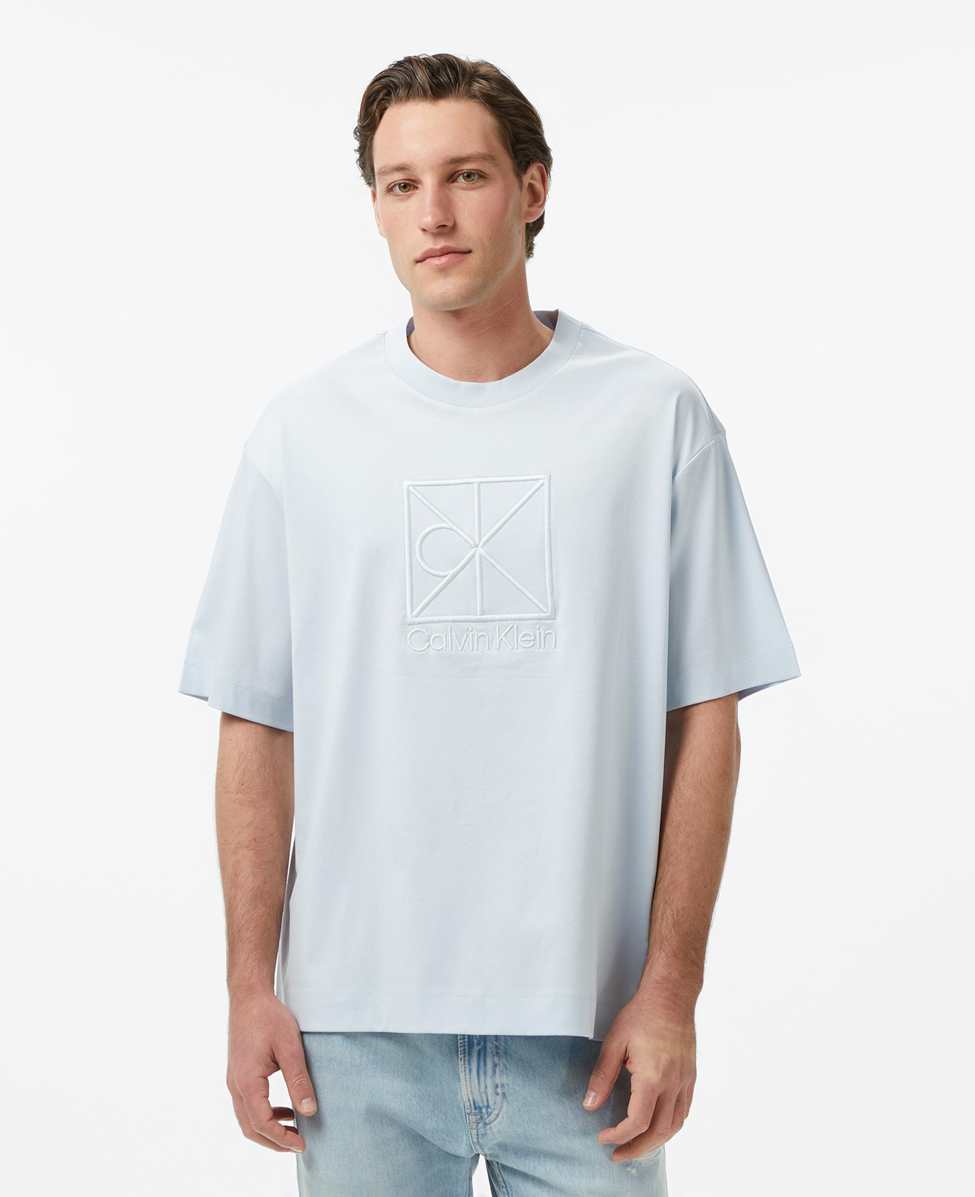 Calvin Klein Relaxed Premium Interlock Emblem Erkek Mavi T-Shirt