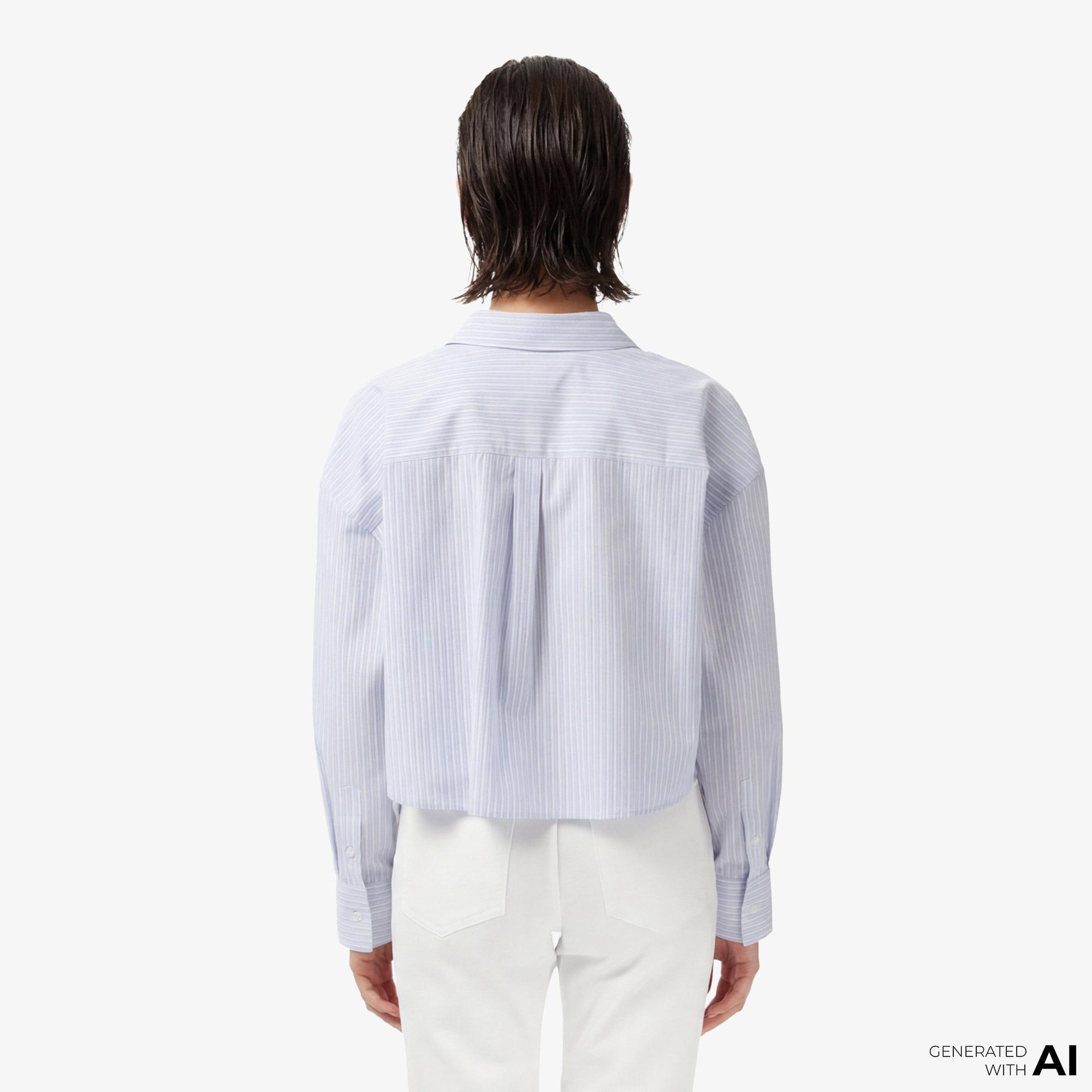 Calvin Klein Cotton Poplin Cropped Kadın Mavi Gömlek