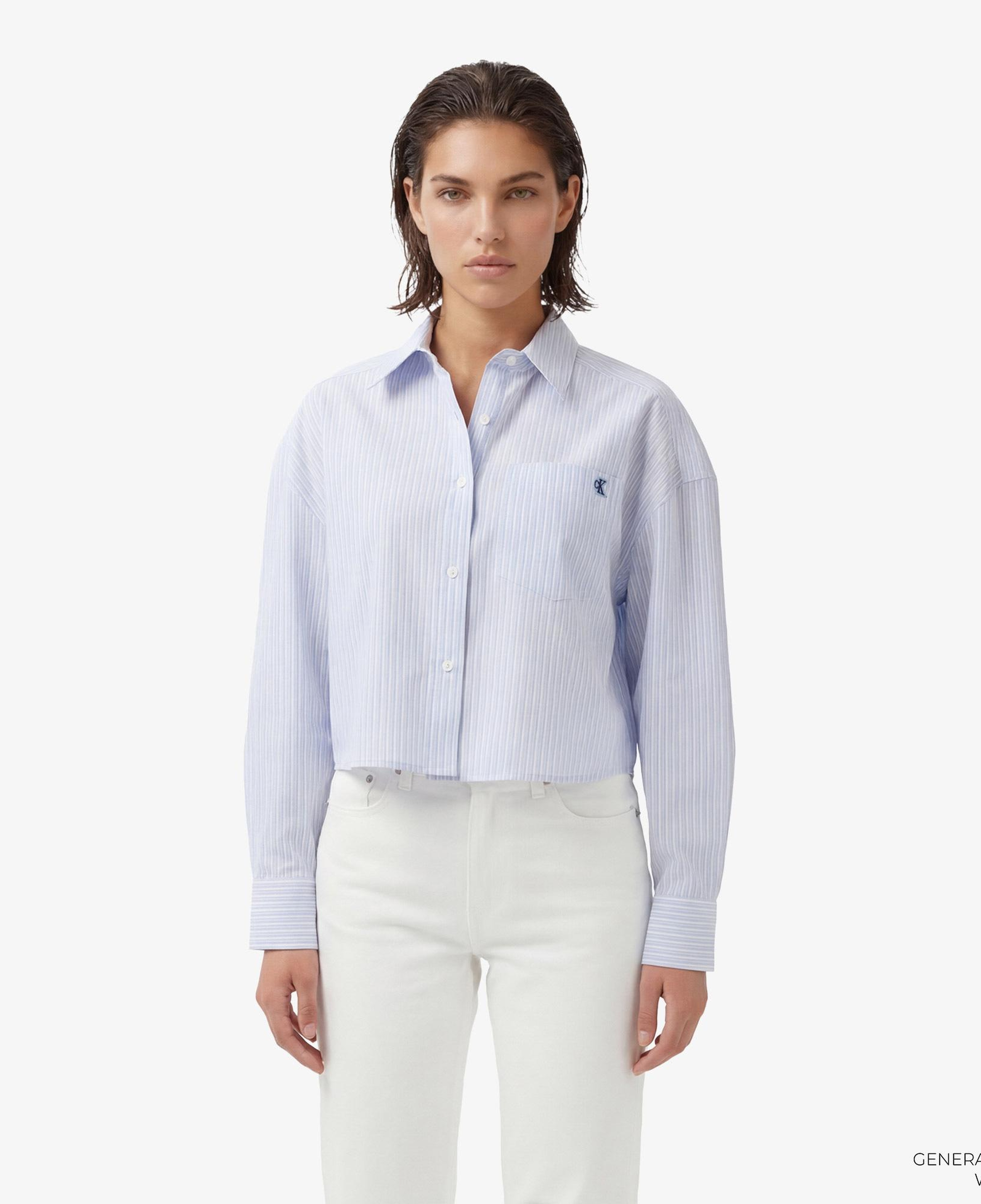 Calvin Klein Cotton Poplin Cropped Kadın Mavi Gömlek