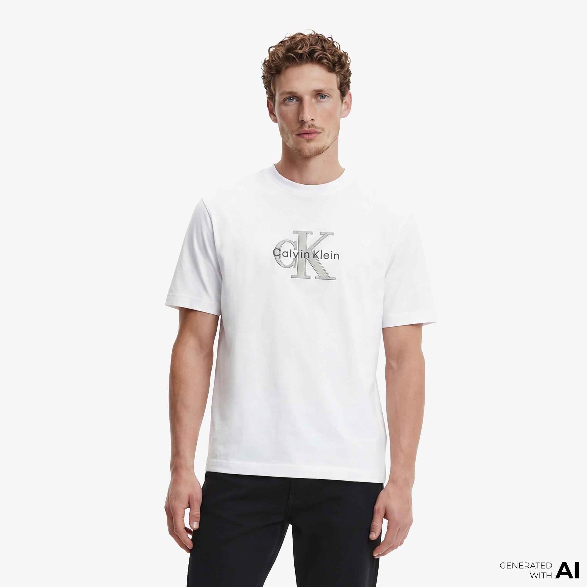 Calvin Klein Tricolor Monologo Graphic Erkek Beyaz T-Shirt
