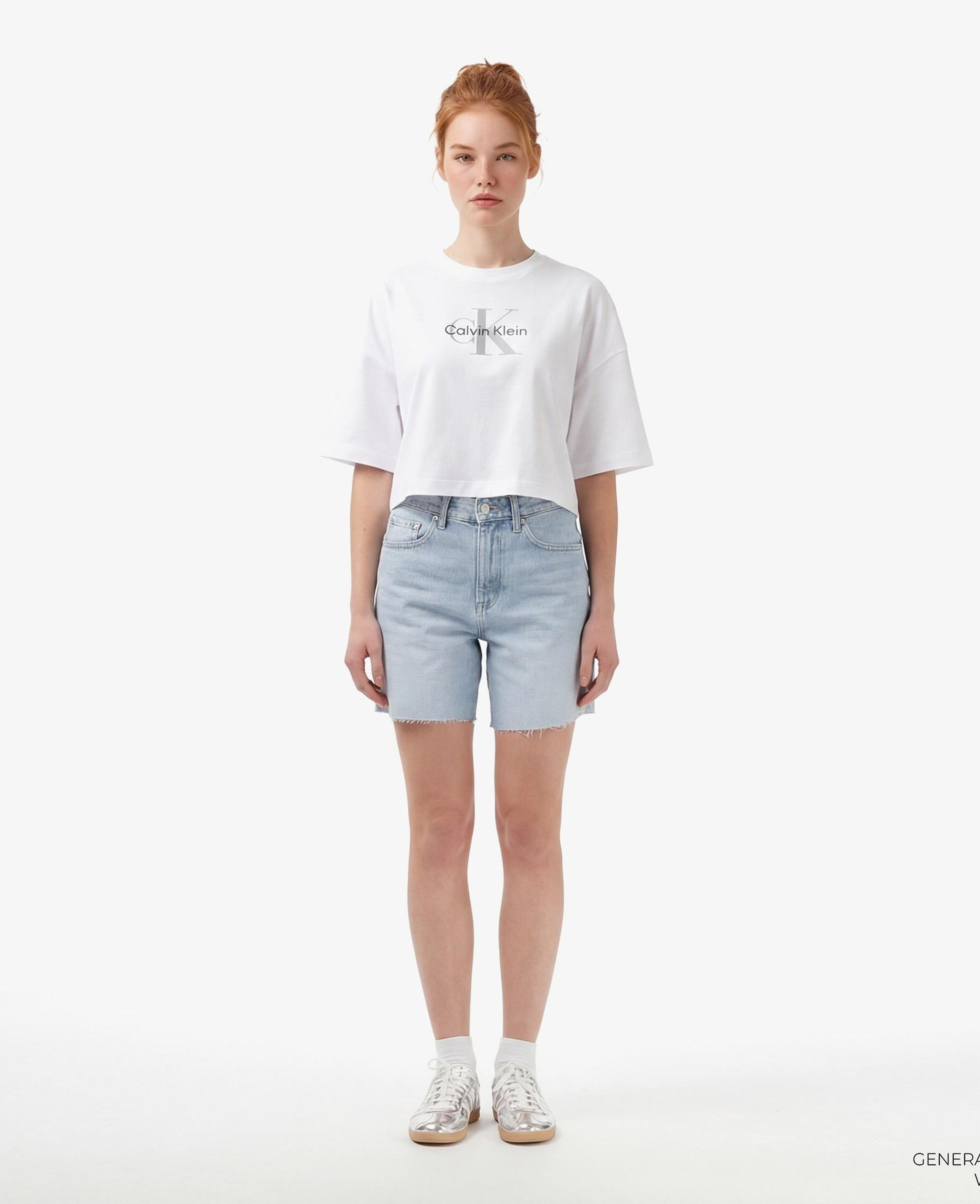 Calvin Klein Boxy Crop Monologo Kadın Beyaz T-Shirt