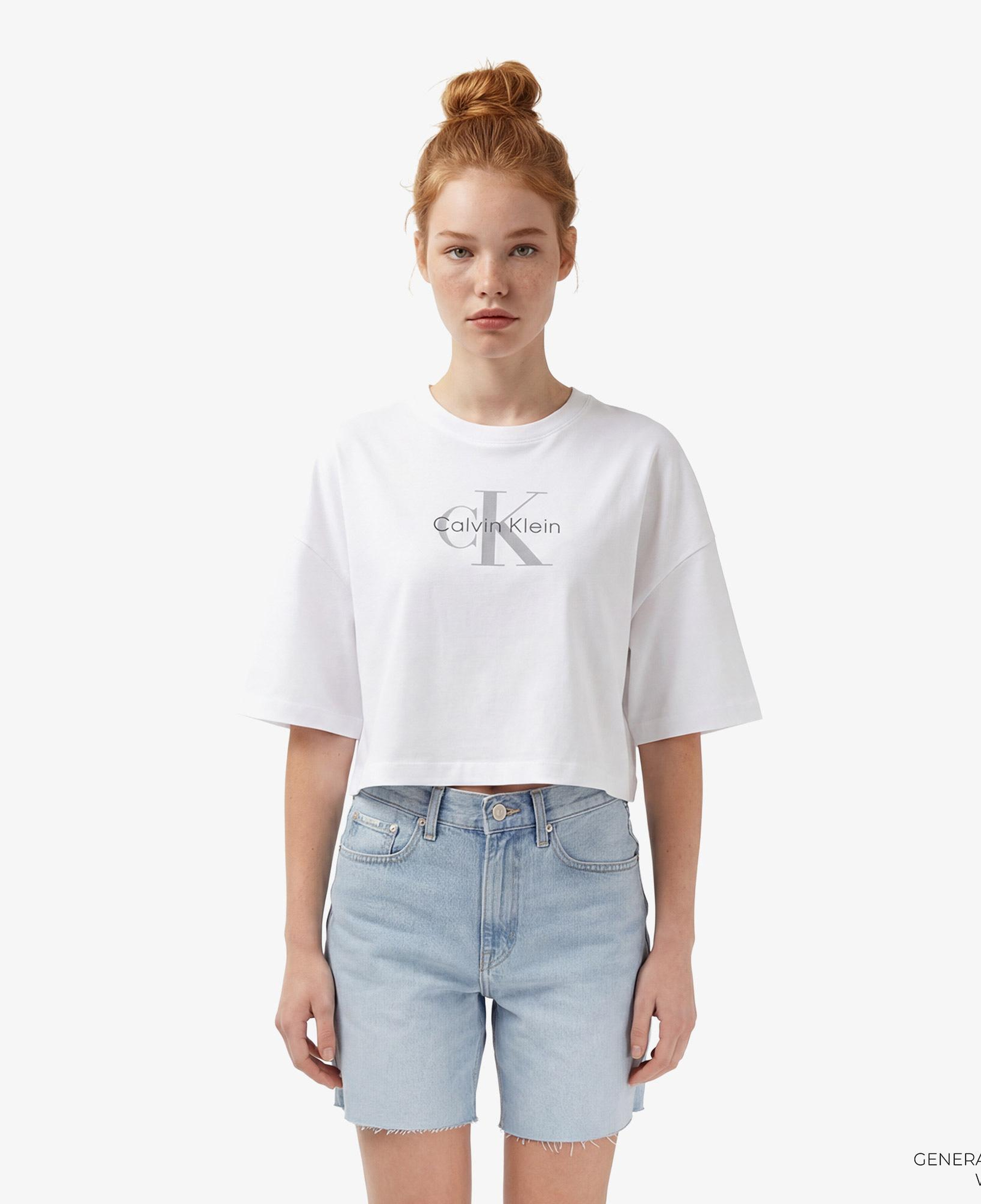 Calvin Klein Boxy Crop Monologo Kadın Beyaz T-Shirt