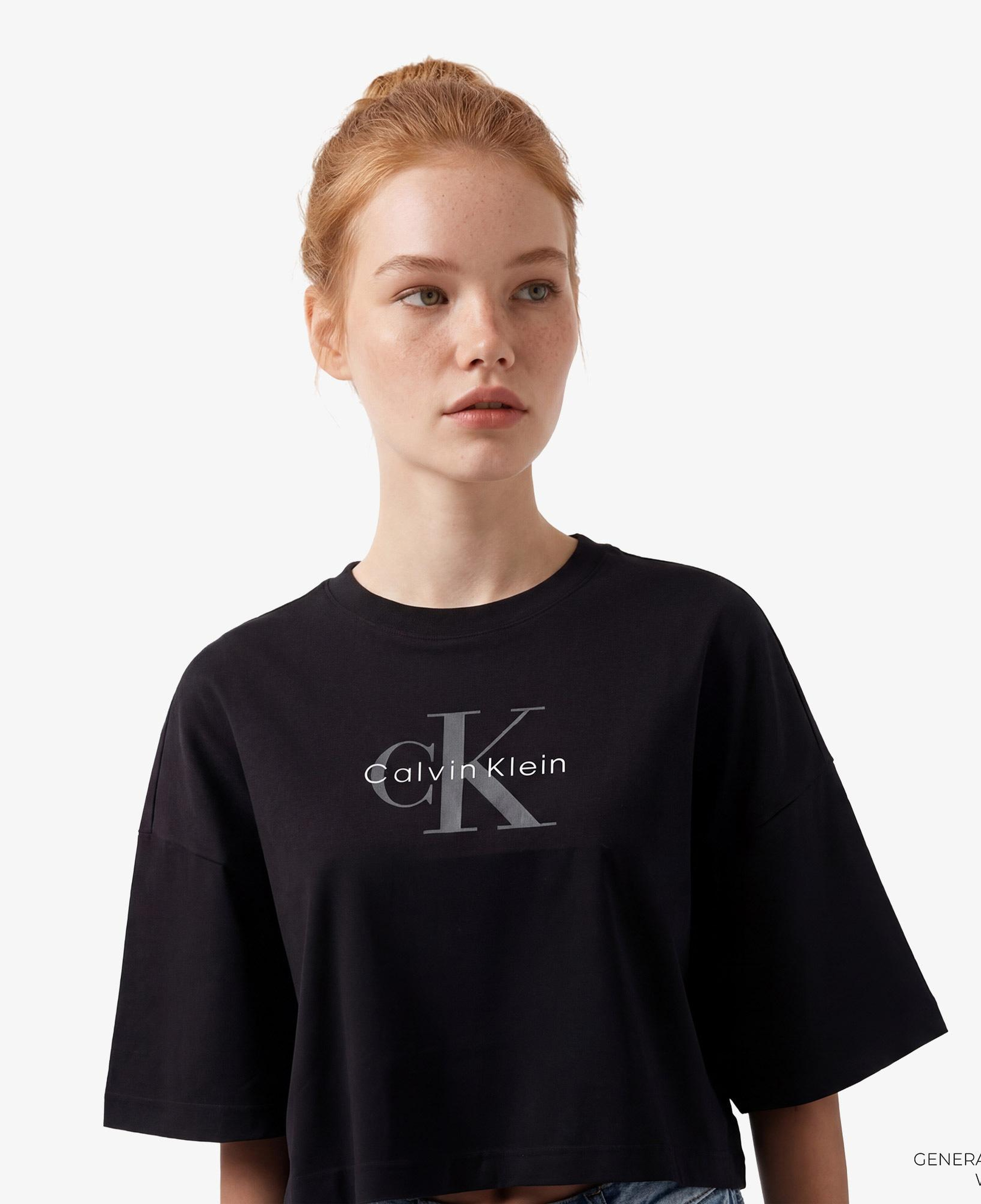 Calvin Klein Boxy Crop Monologo Kadın Siyah T-Shirt