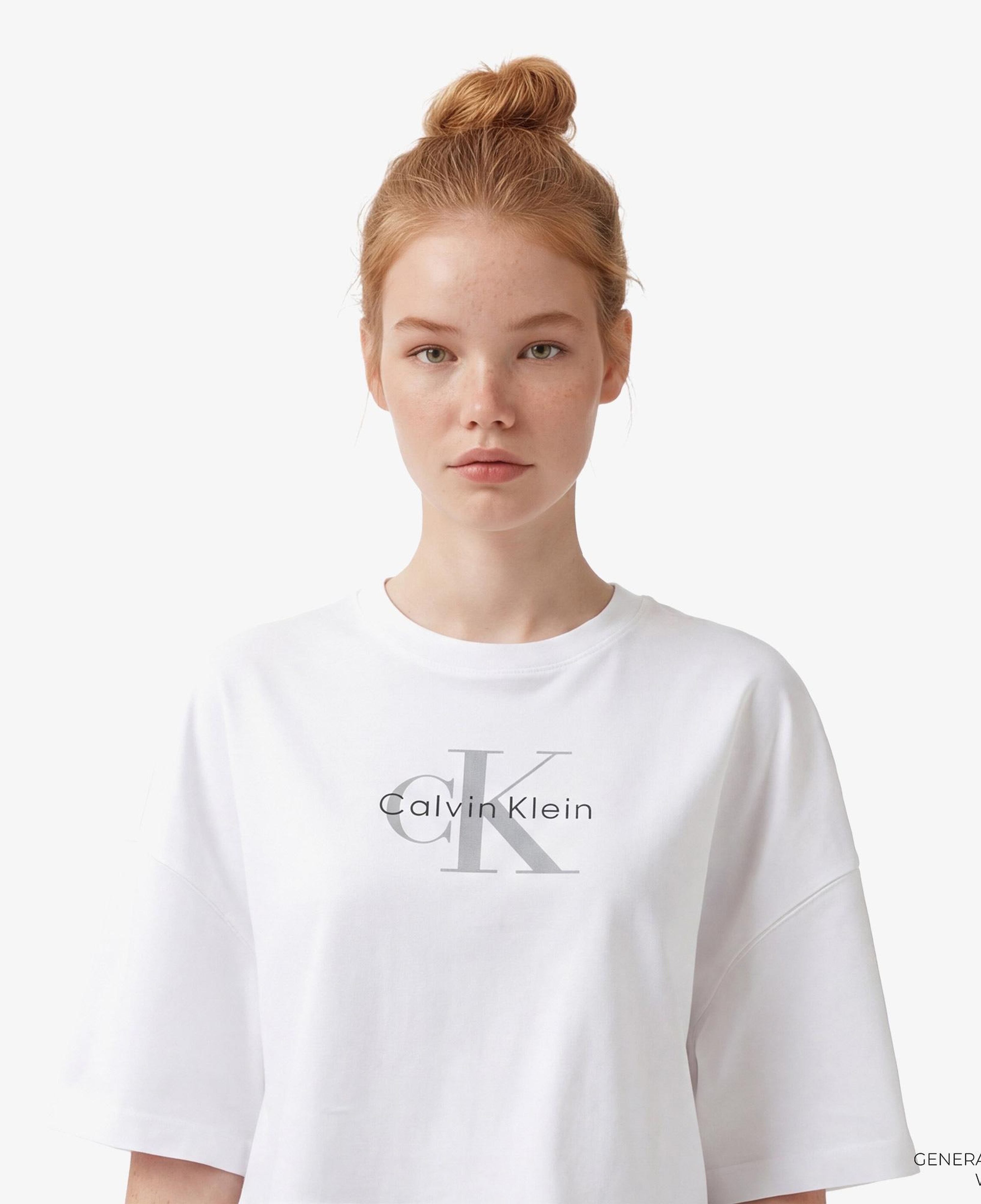 Calvin Klein Boxy Crop Monologo Kadın Beyaz T-Shirt