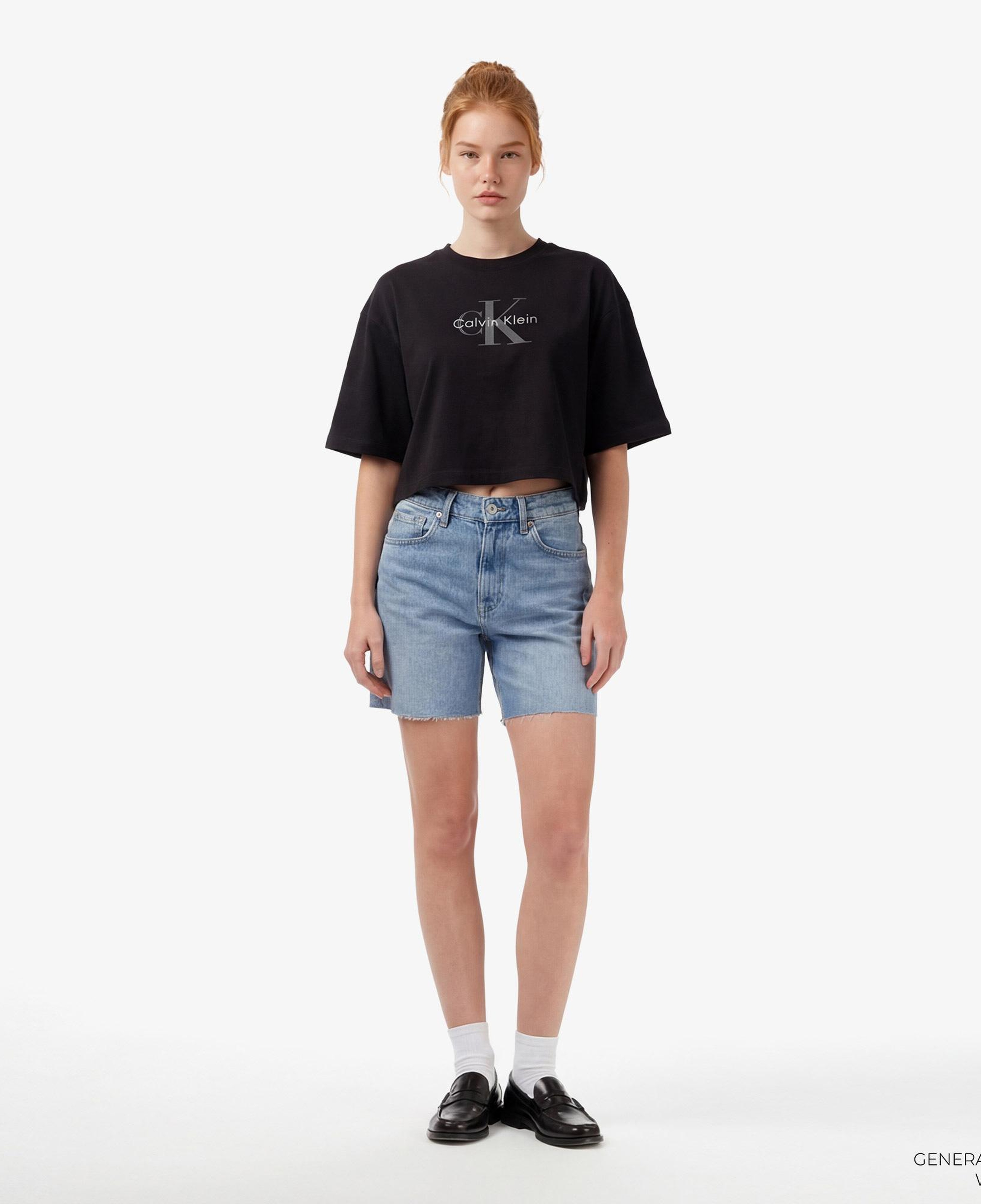 Calvin Klein Boxy Crop Monologo Kadın Siyah T-Shirt