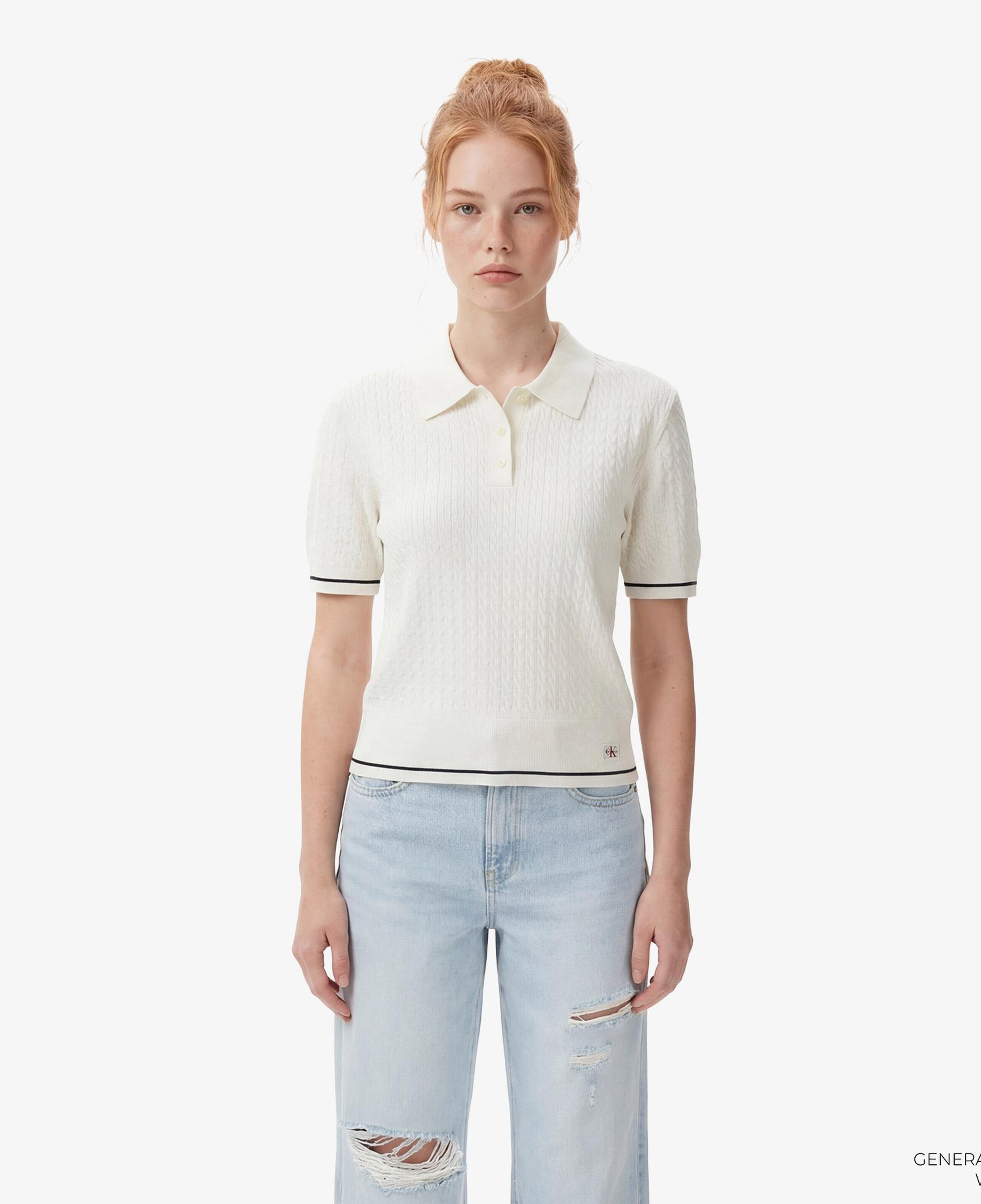 Calvin Klein Woven Label Cropped Cable Kadın Beyaz Triko