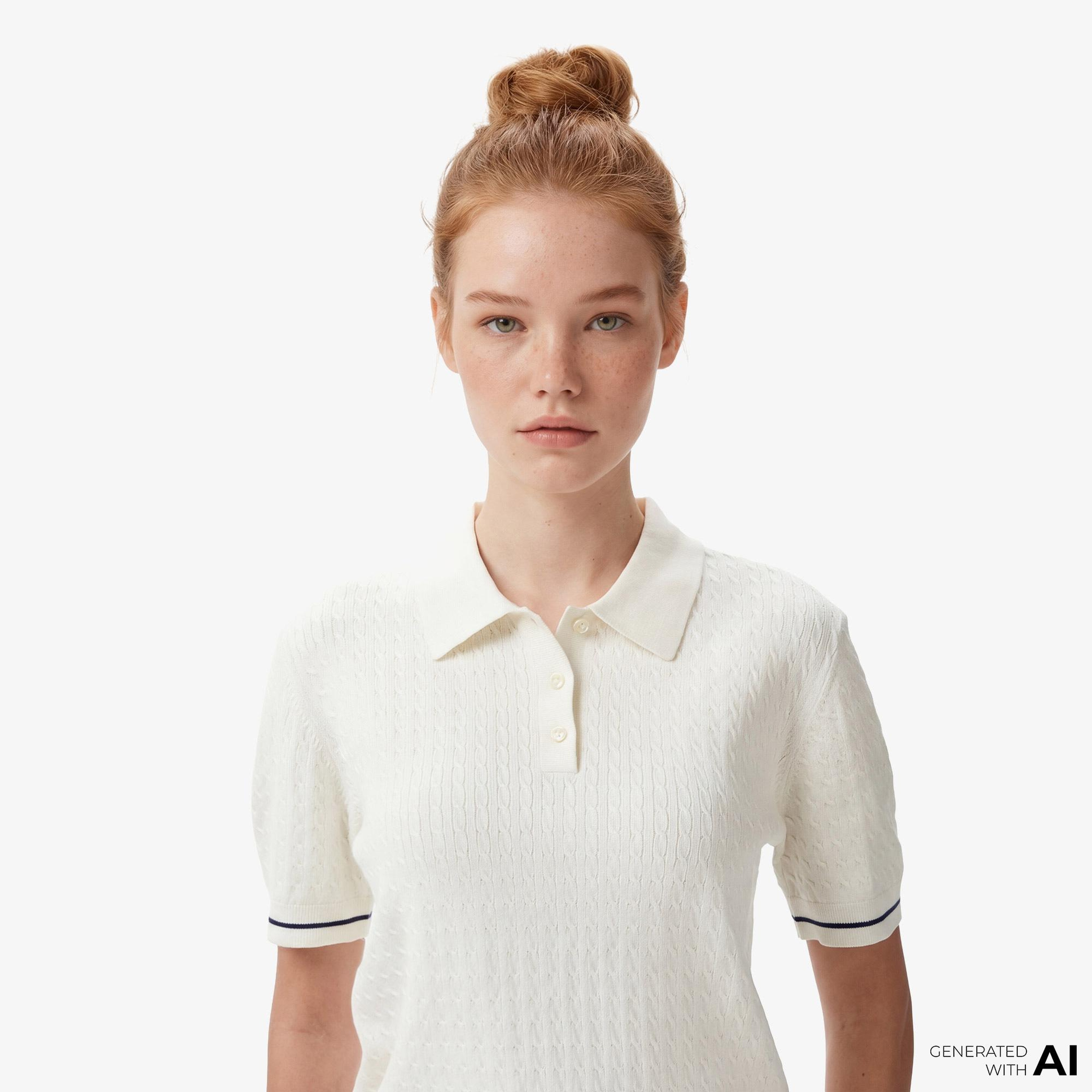 Calvin Klein Woven Label Cropped Cable Kadın Beyaz Triko