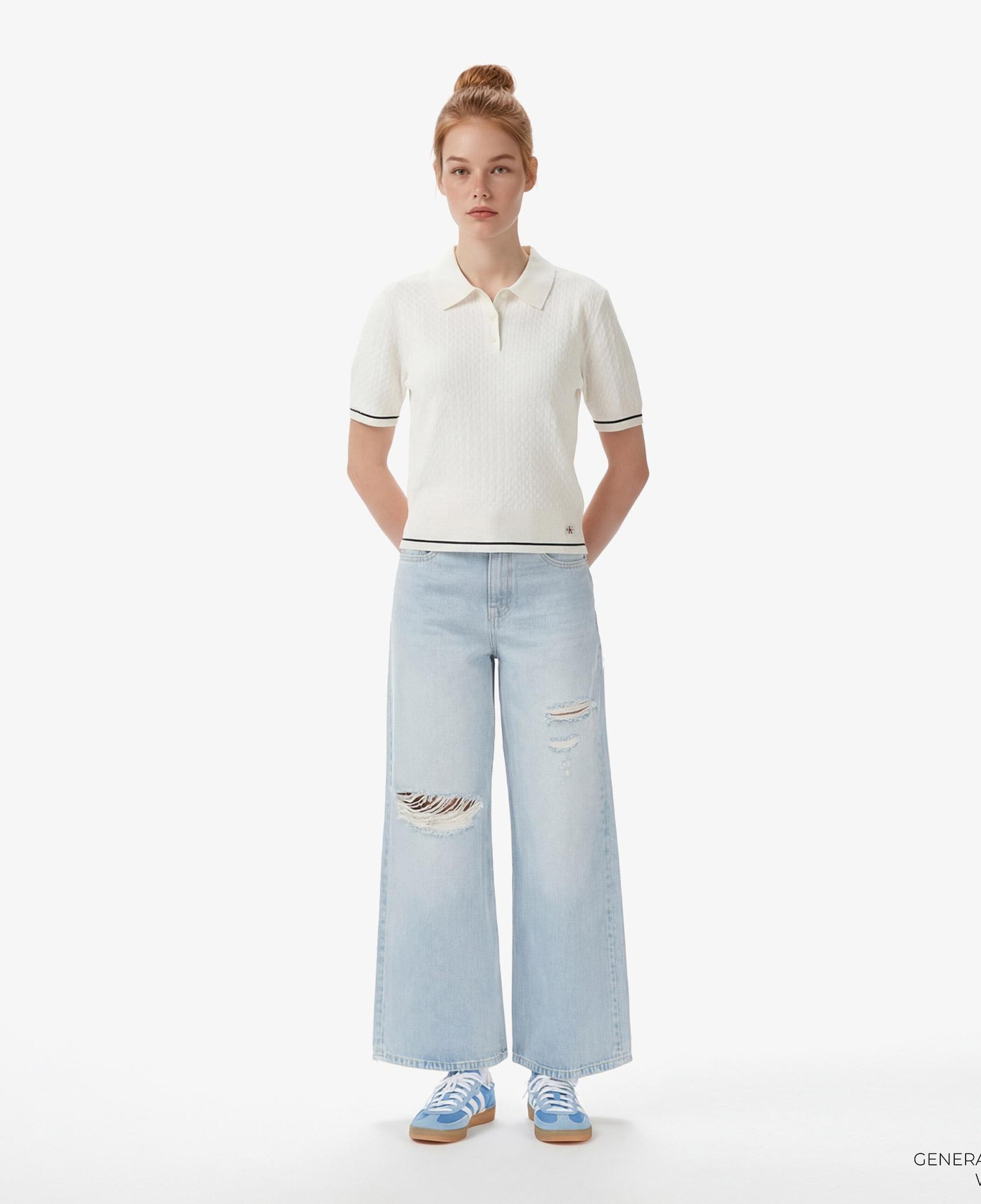 Calvin Klein Woven Label Cropped Cable Kadın Beyaz Triko