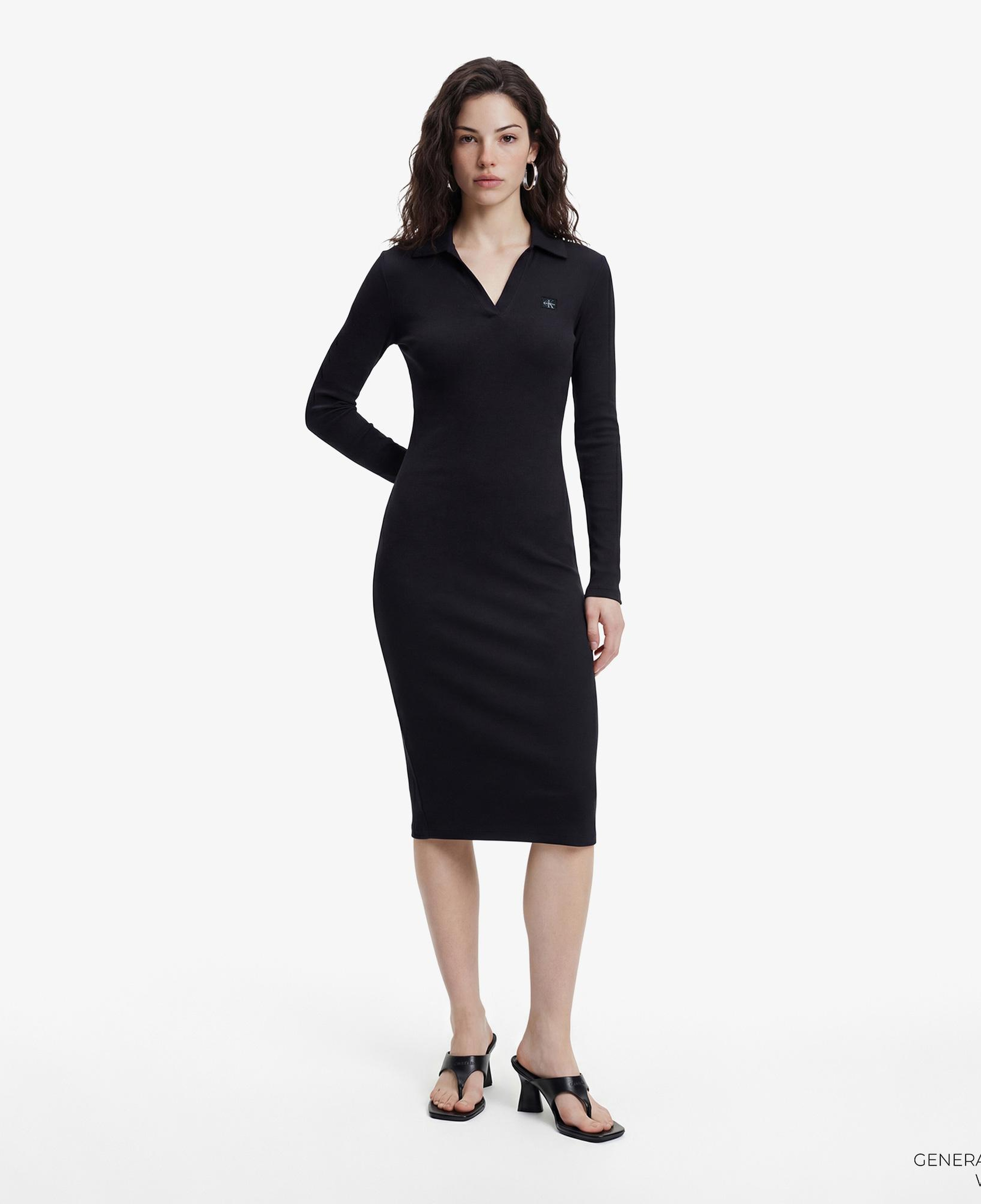 Calvin Klein Woven Label Johnny Collar Kadın Siyah Elbise