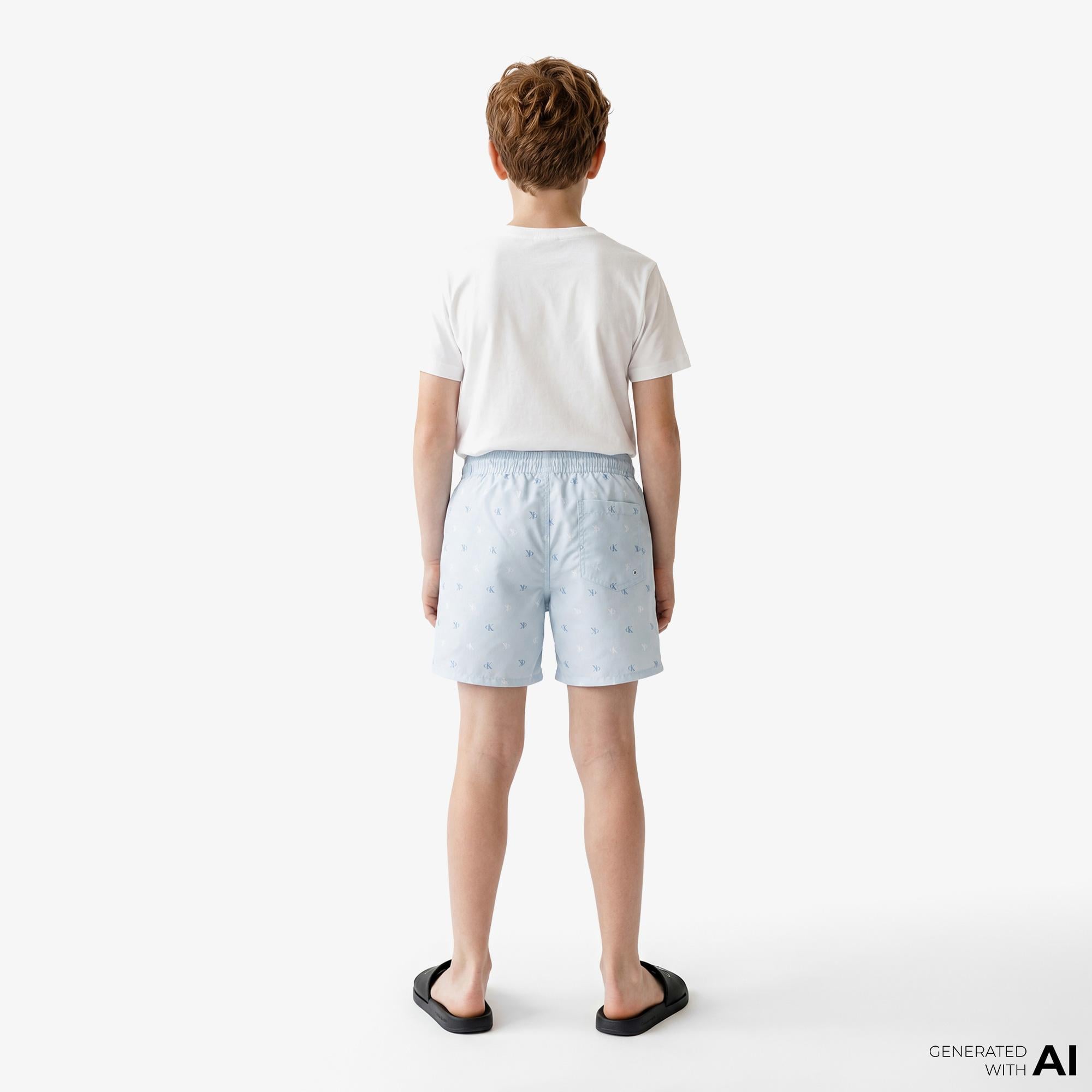 Calvin Klein Medium Drawstring-Print Çocuk Mavi Deniz Şortu