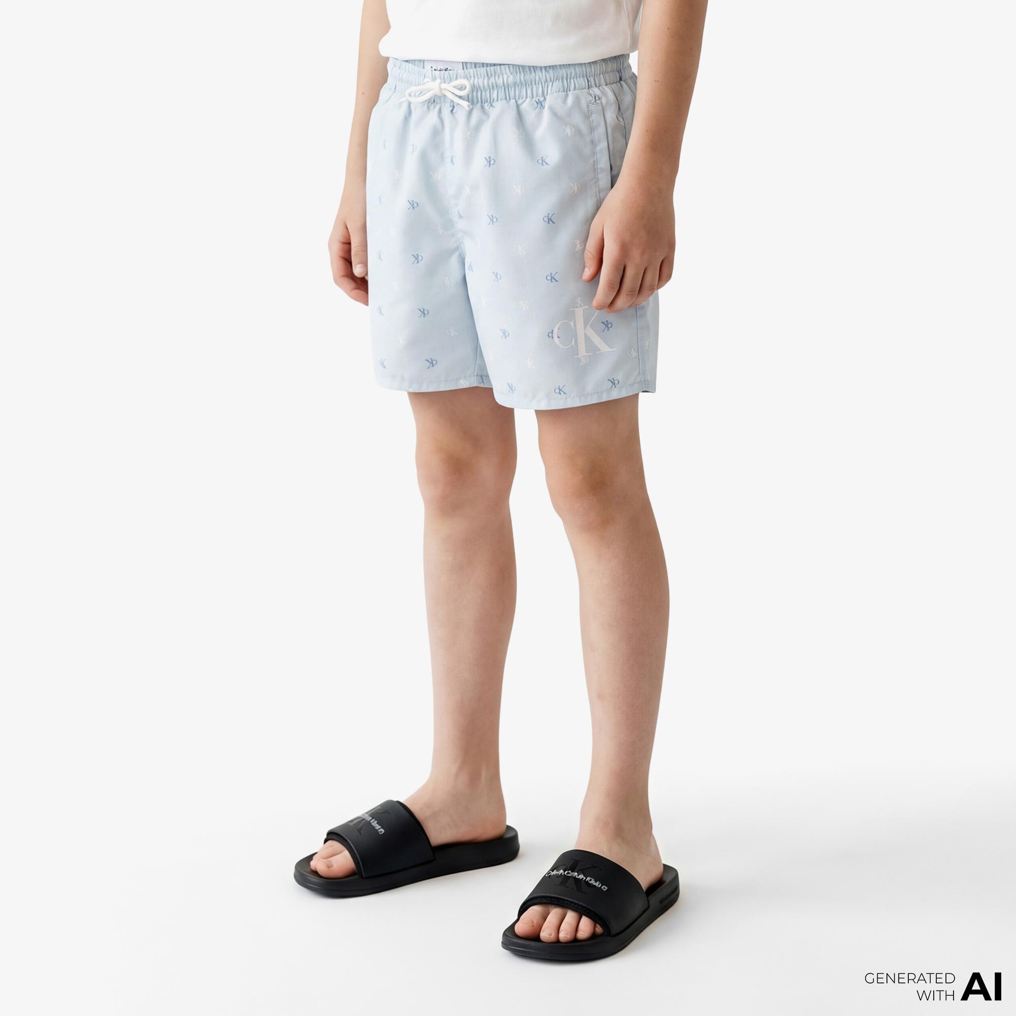 Calvin Klein Medium Drawstring-Print Çocuk Mavi Deniz Şortu