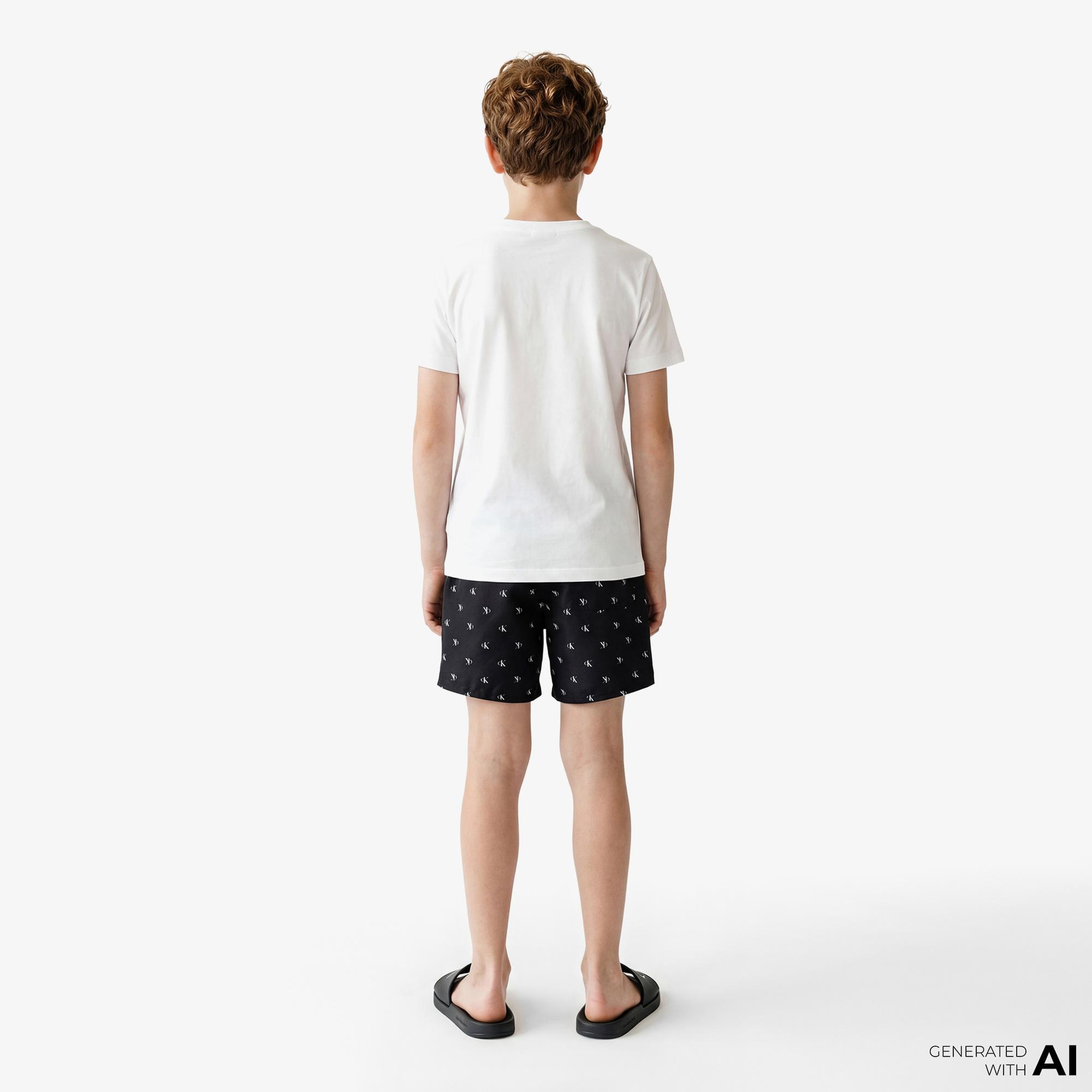 Calvin Klein Medium Drawstring-Print Çocuk Siyah Deniz Şortu