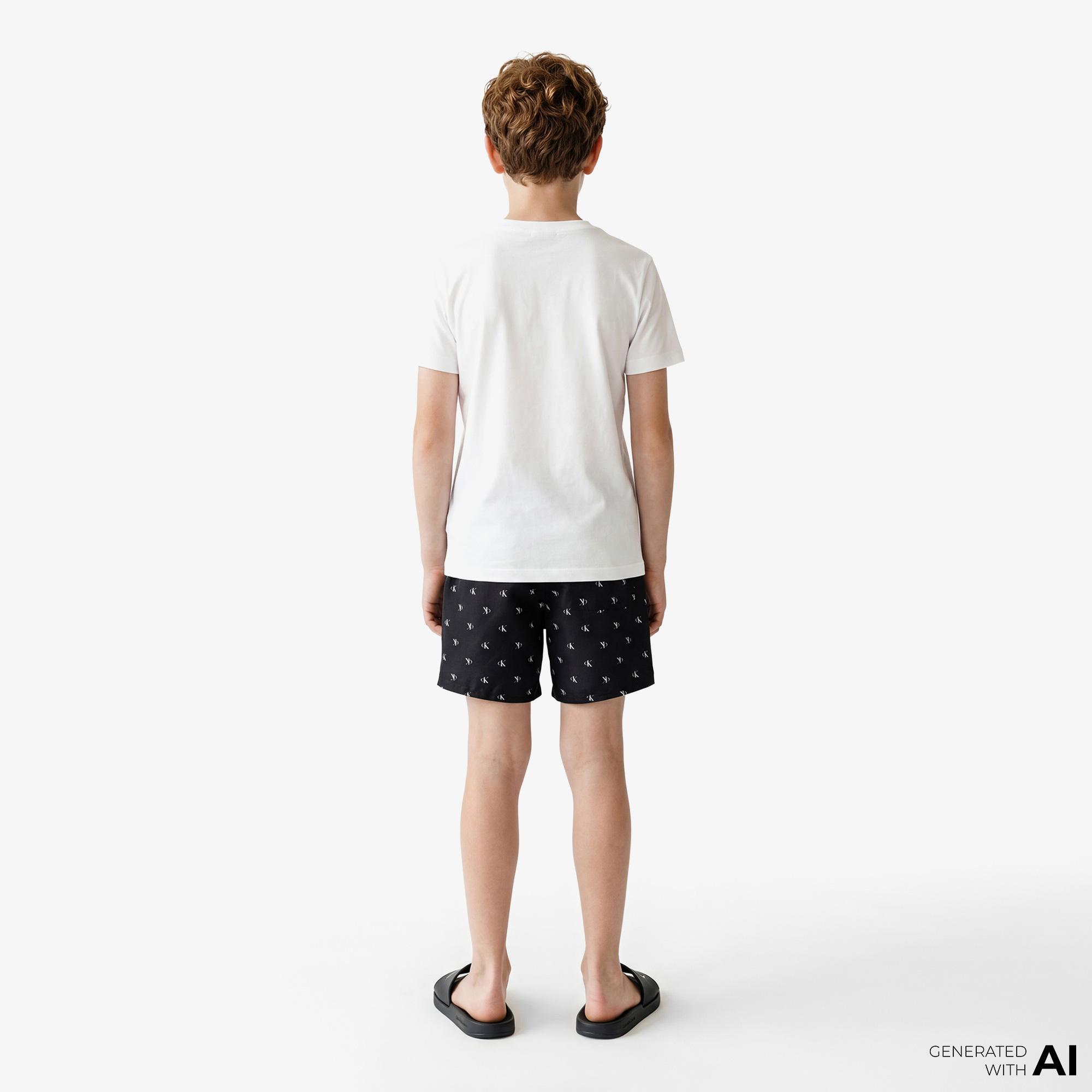 Calvin Klein Medium Drawstring-Print Çocuk Siyah Deniz Şortu