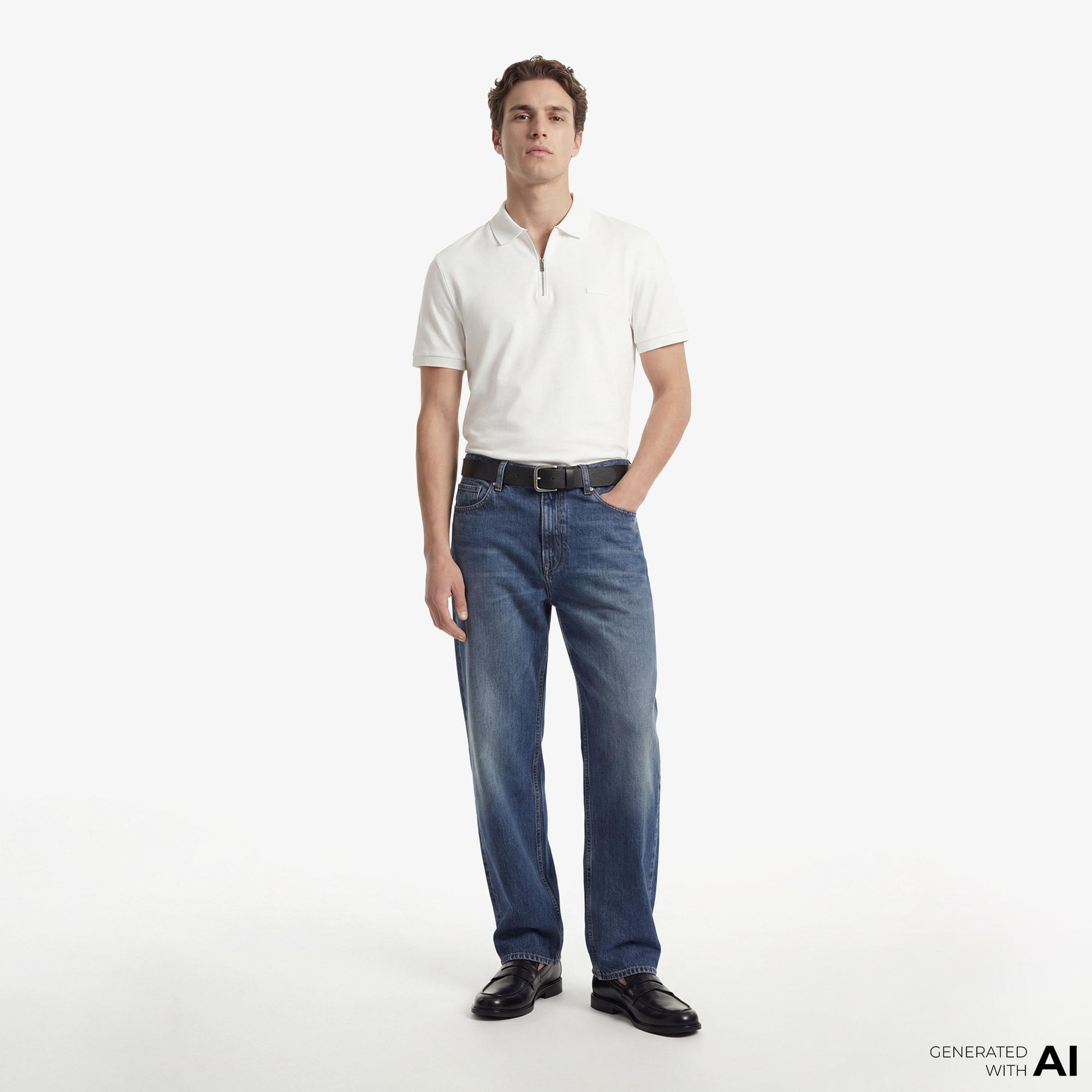 Calvin Klein Slim Supima Zip Erkek Beyaz Polo