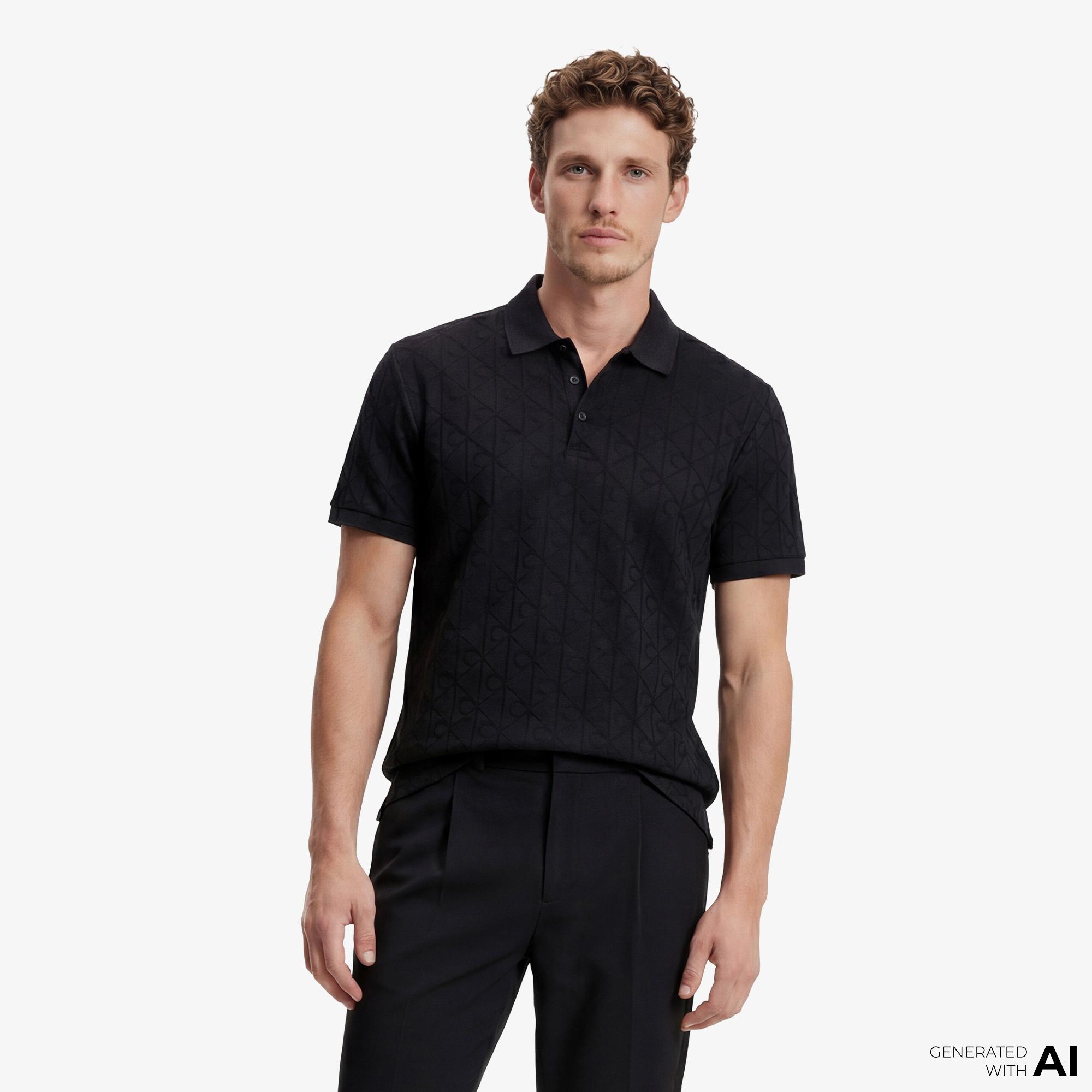 Calvin Klein Mercerized Emblem Jacquar Erkek Siyah Polo