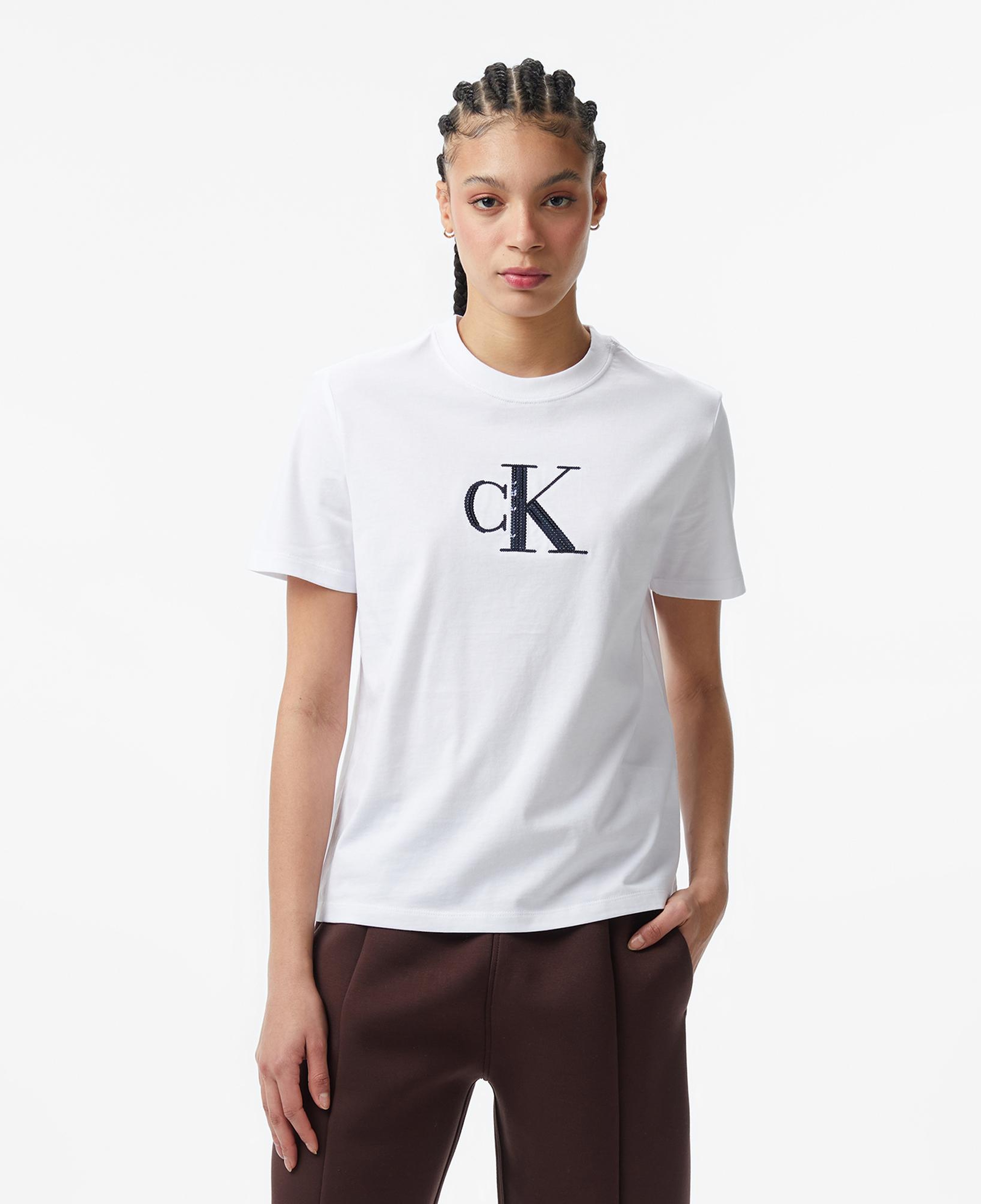 Calvin Klein Sequin Graphic Kadın Beyaz T-Shirt