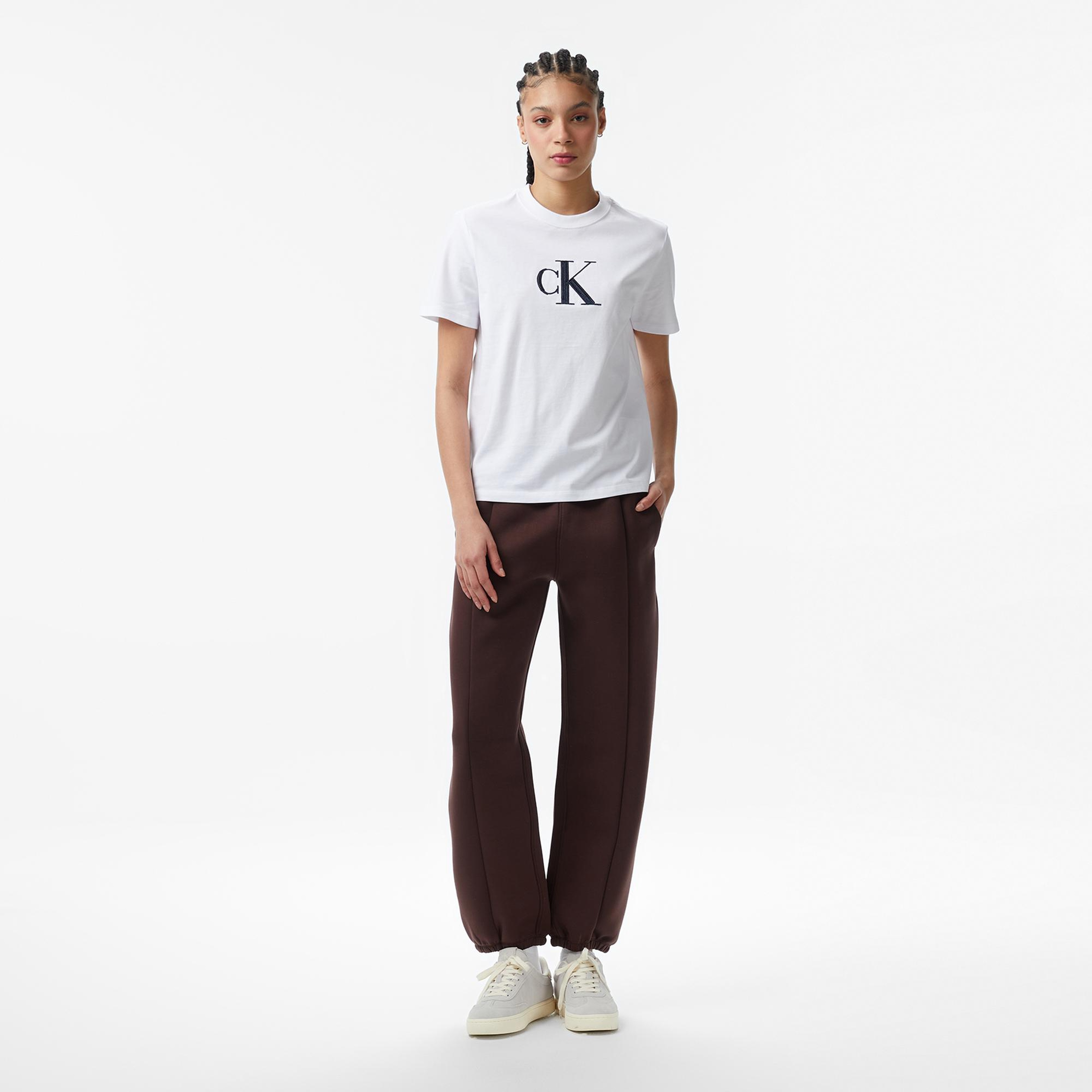Calvin Klein Sequin Graphic  Kadın Beyaz T-Shirt
