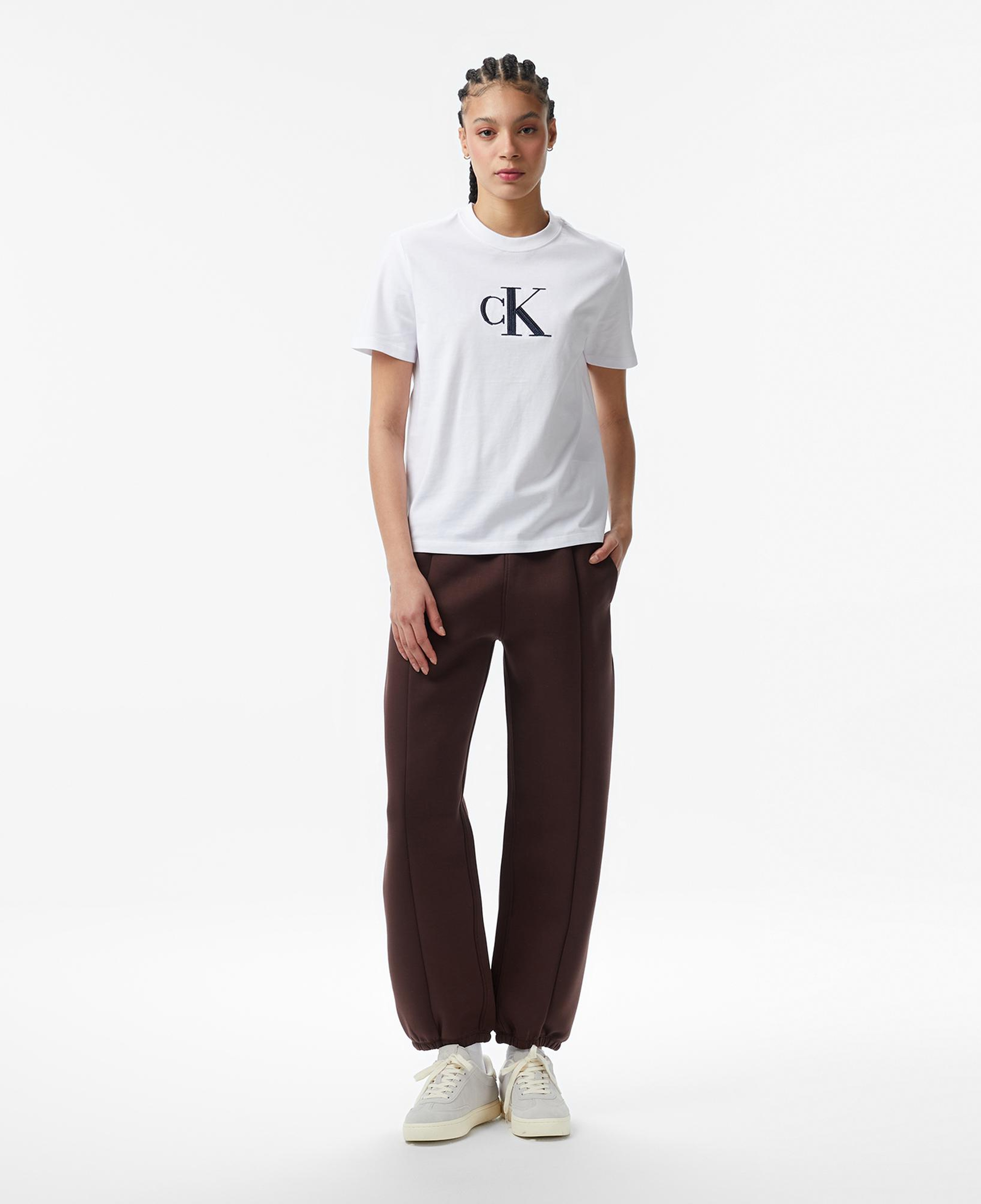 Calvin Klein Sequin Graphic Kadın Beyaz T-Shirt
