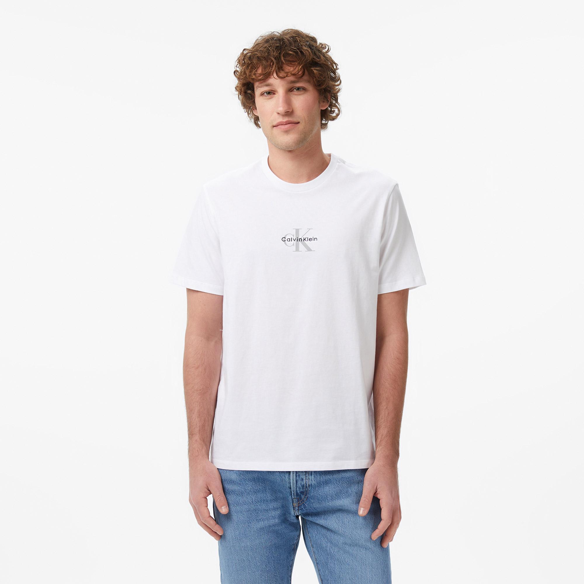 Calvin Klein 30S Micro Monologo Graphic Erkek Beyaz T-Shirt