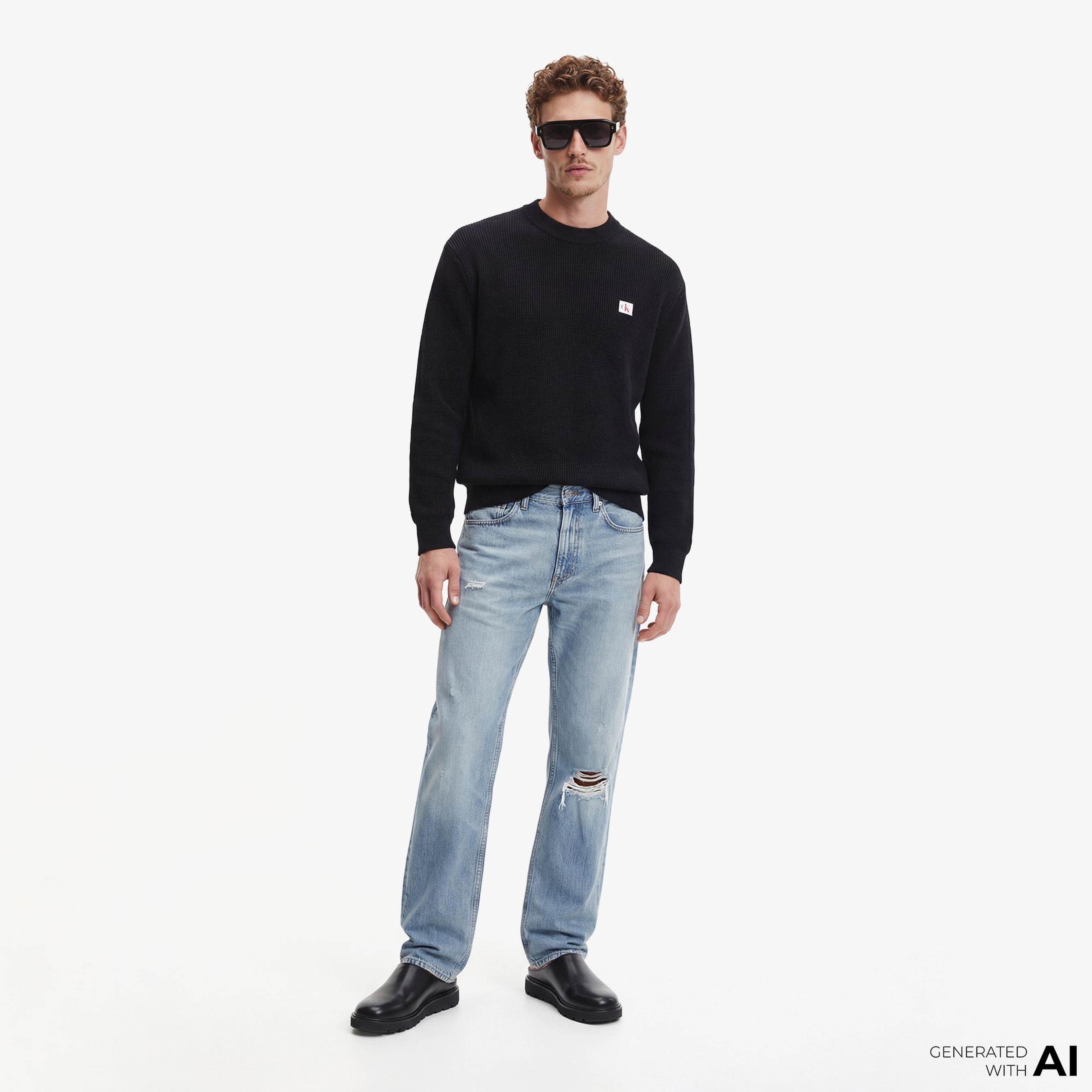 Calvin Klein Cotton Waffle Erkek Siyah Triko