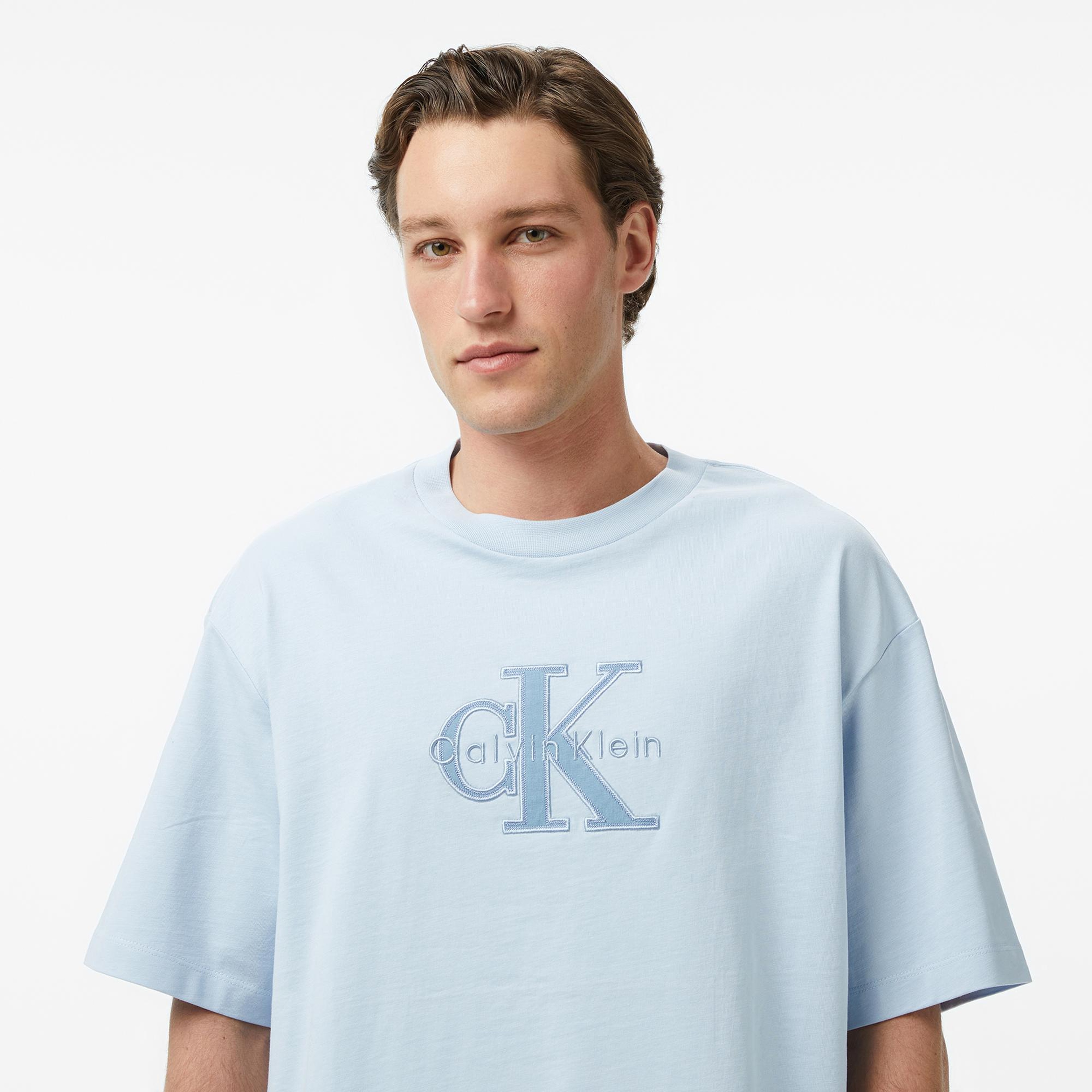 Calvin Klein 16S Elevated Monologo Erkek Mavi T-Shirt