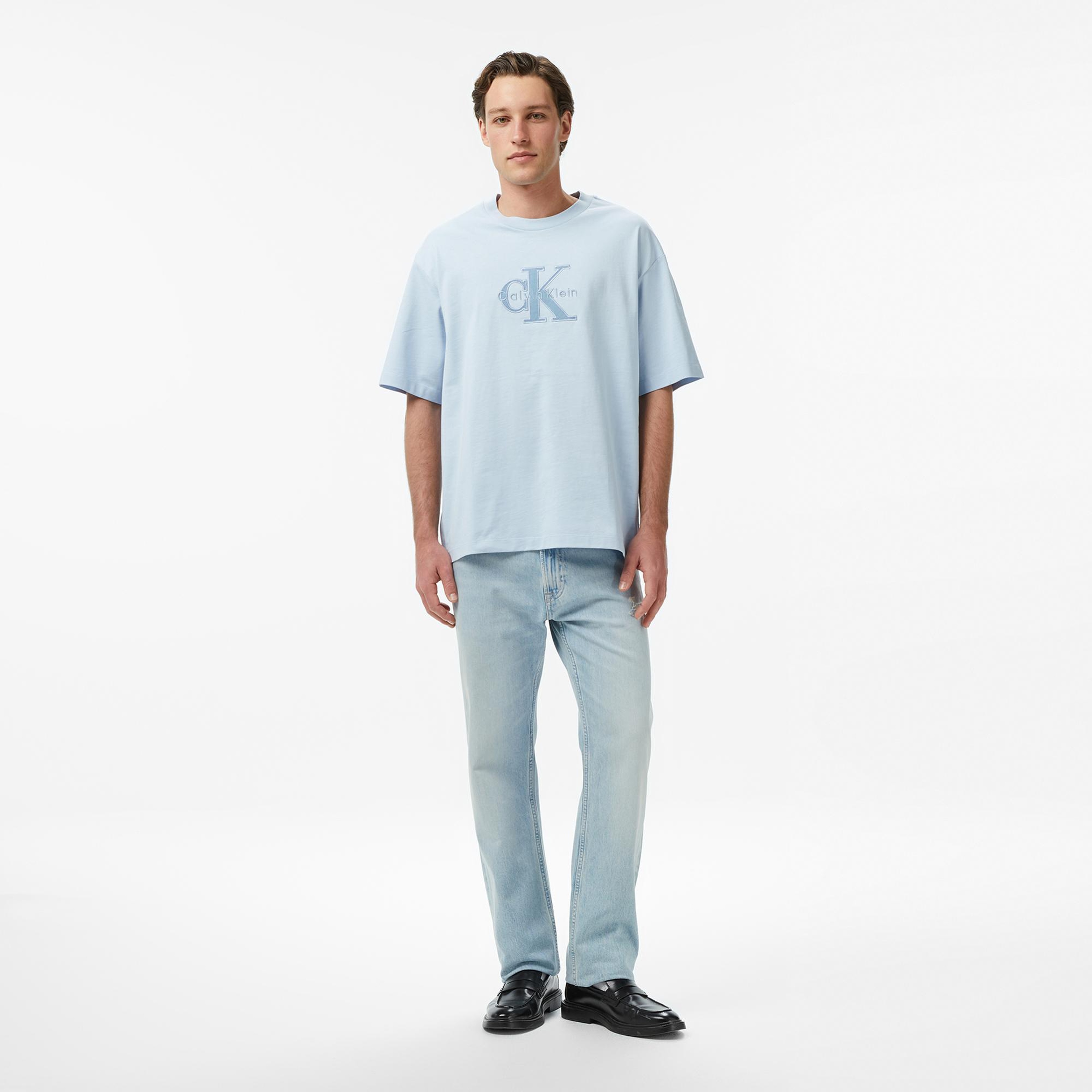 Calvin Klein 16S Elevated Monologo Erkek Mavi T-Shirt