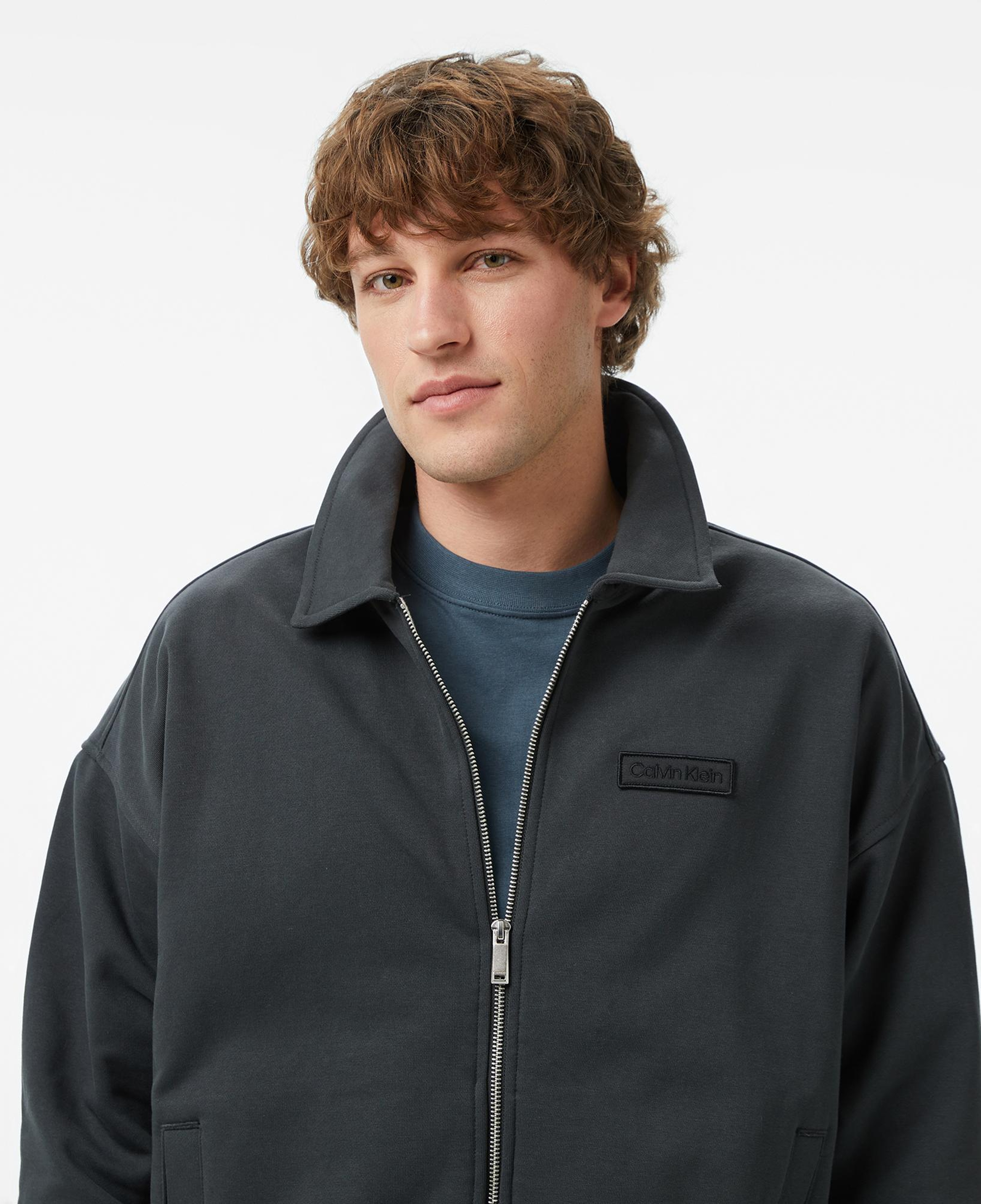 Calvin Klein Waffle-Lined Premium Erkek Gri Sweatshirt