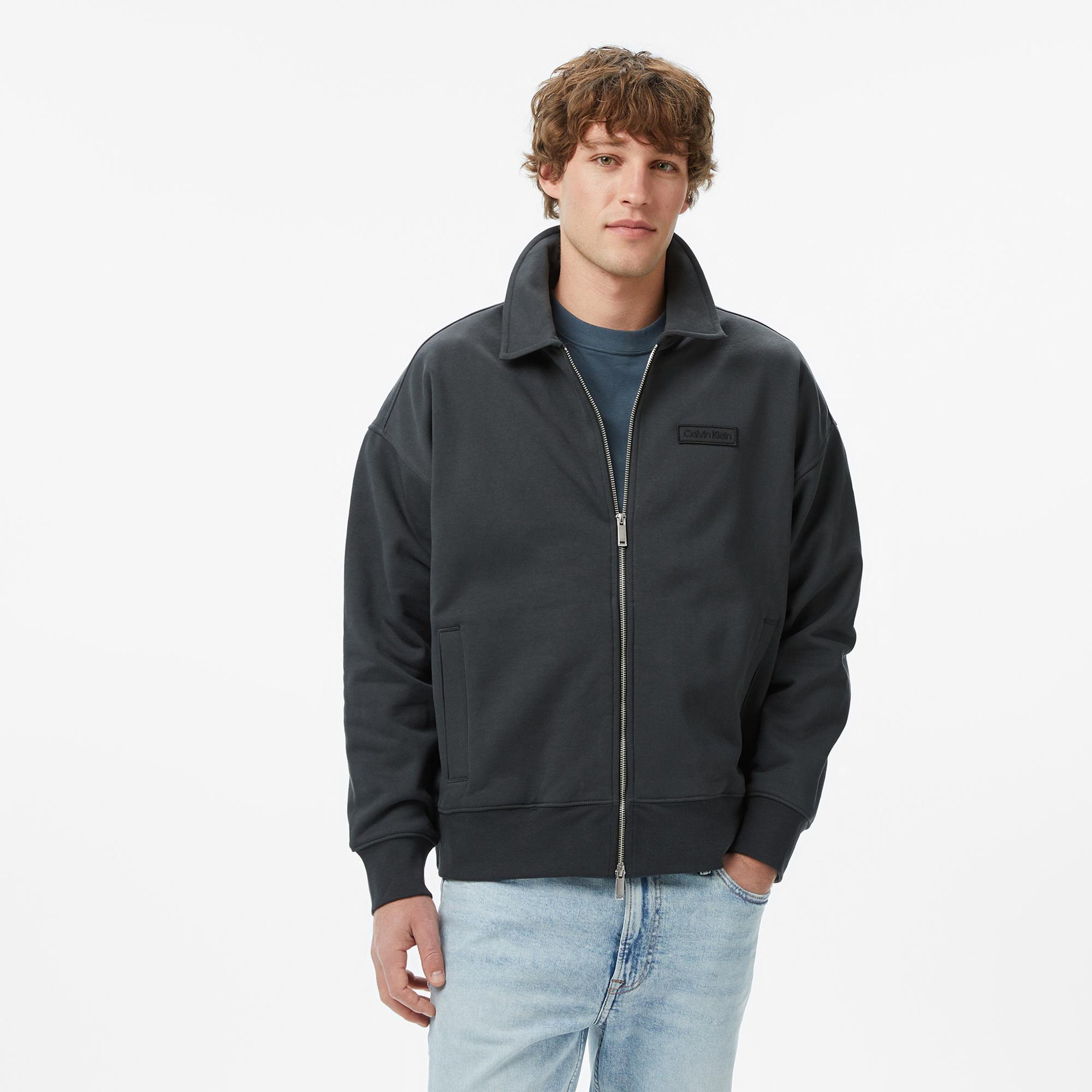 Calvin Klein Waffle-Lined Premium Erkek Gri Sweatshirt