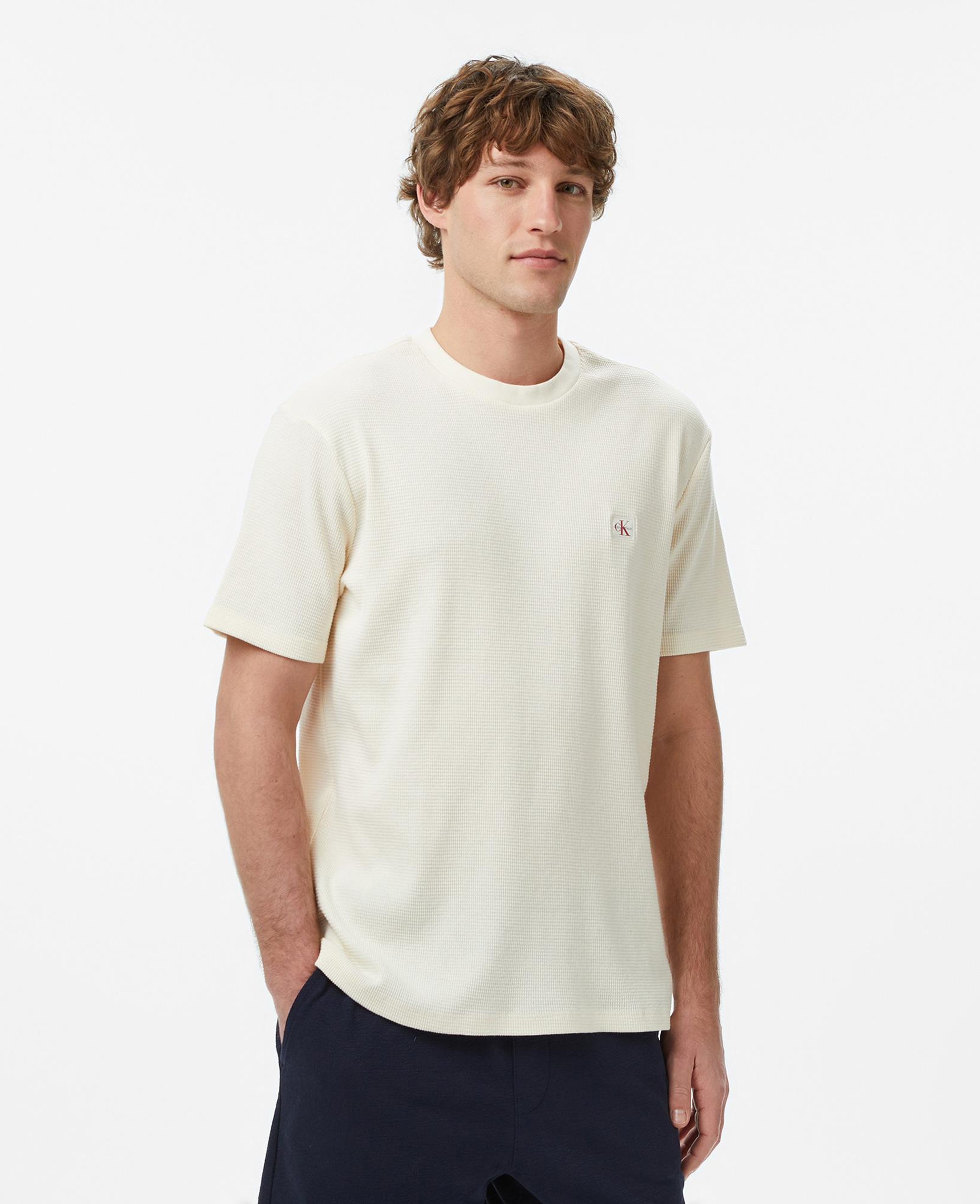 Calvin Klein Waffle Badge Crewnk Erkek Beyaz T-Shirt