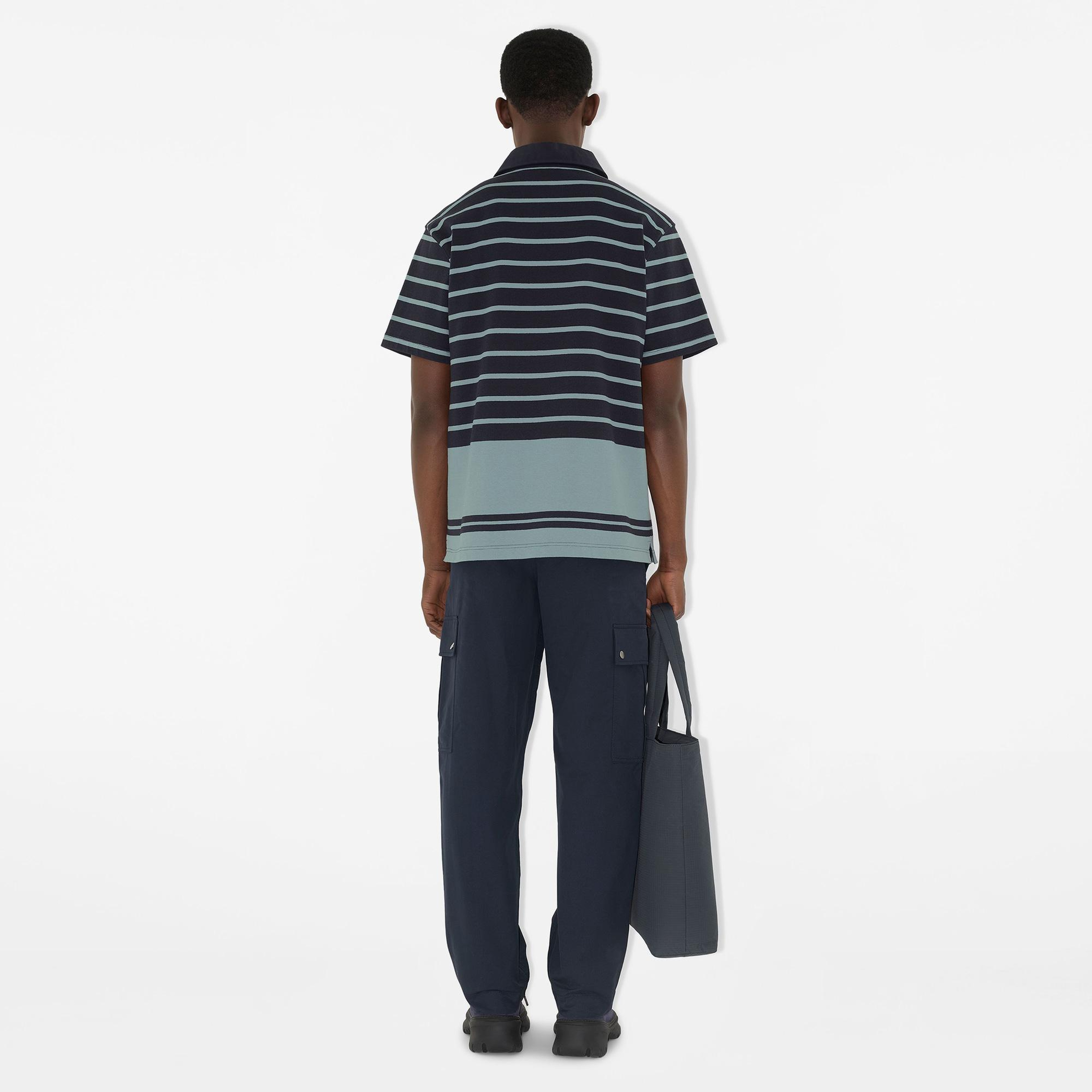 Burberry Striped Cotton Erkek Mavi Polo