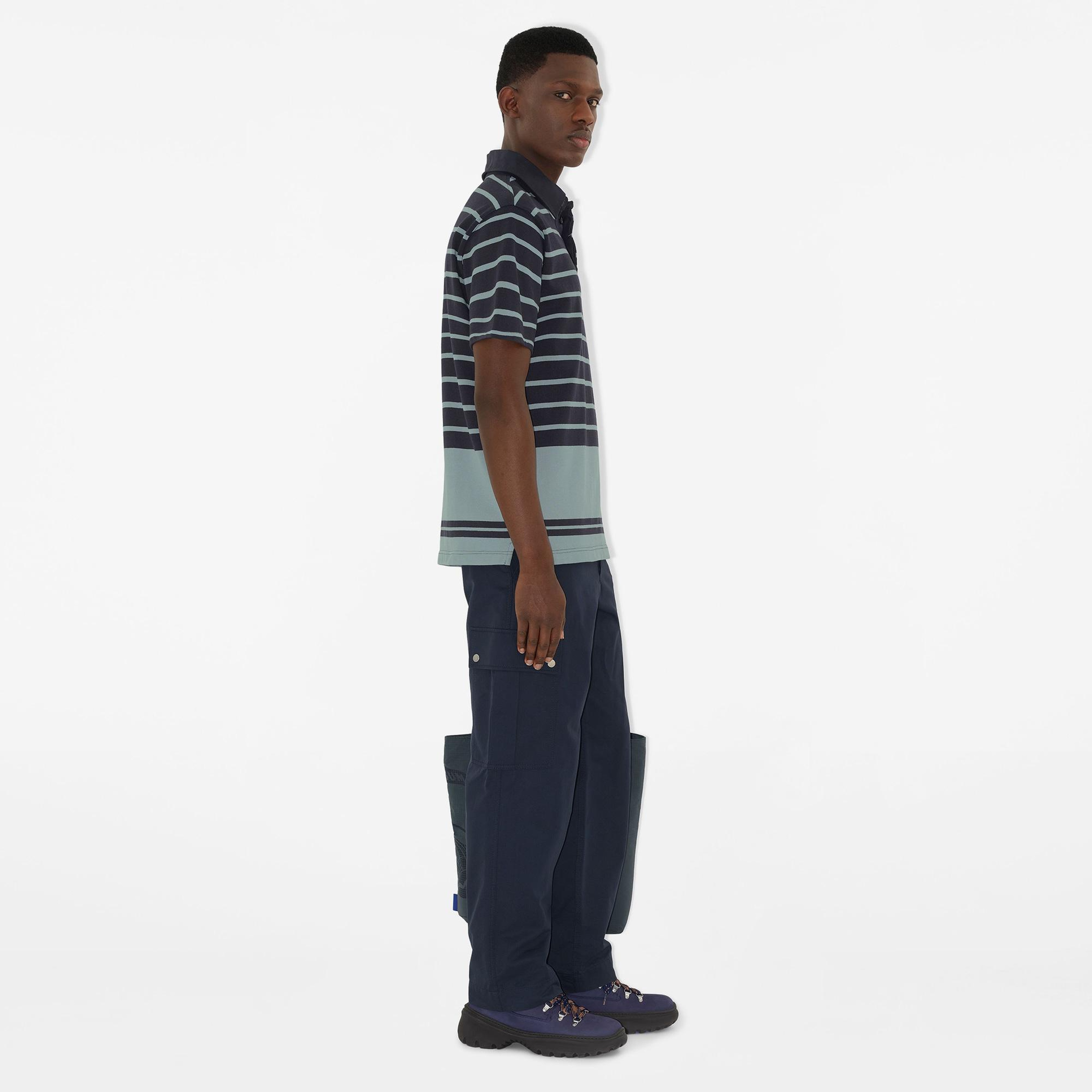 Burberry Striped Cotton Erkek Mavi Polo