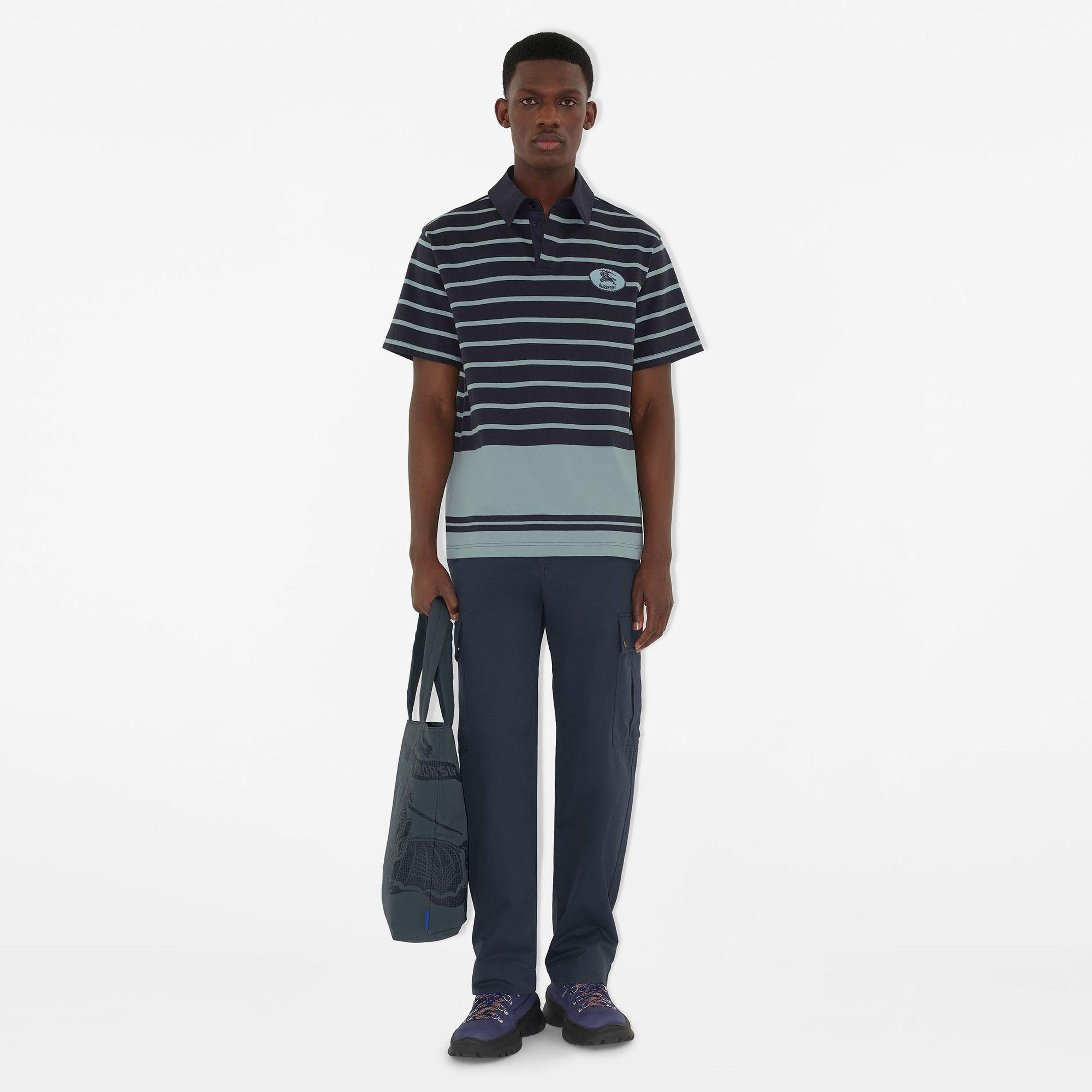 Burberry Striped Cotton Erkek Mavi Polo