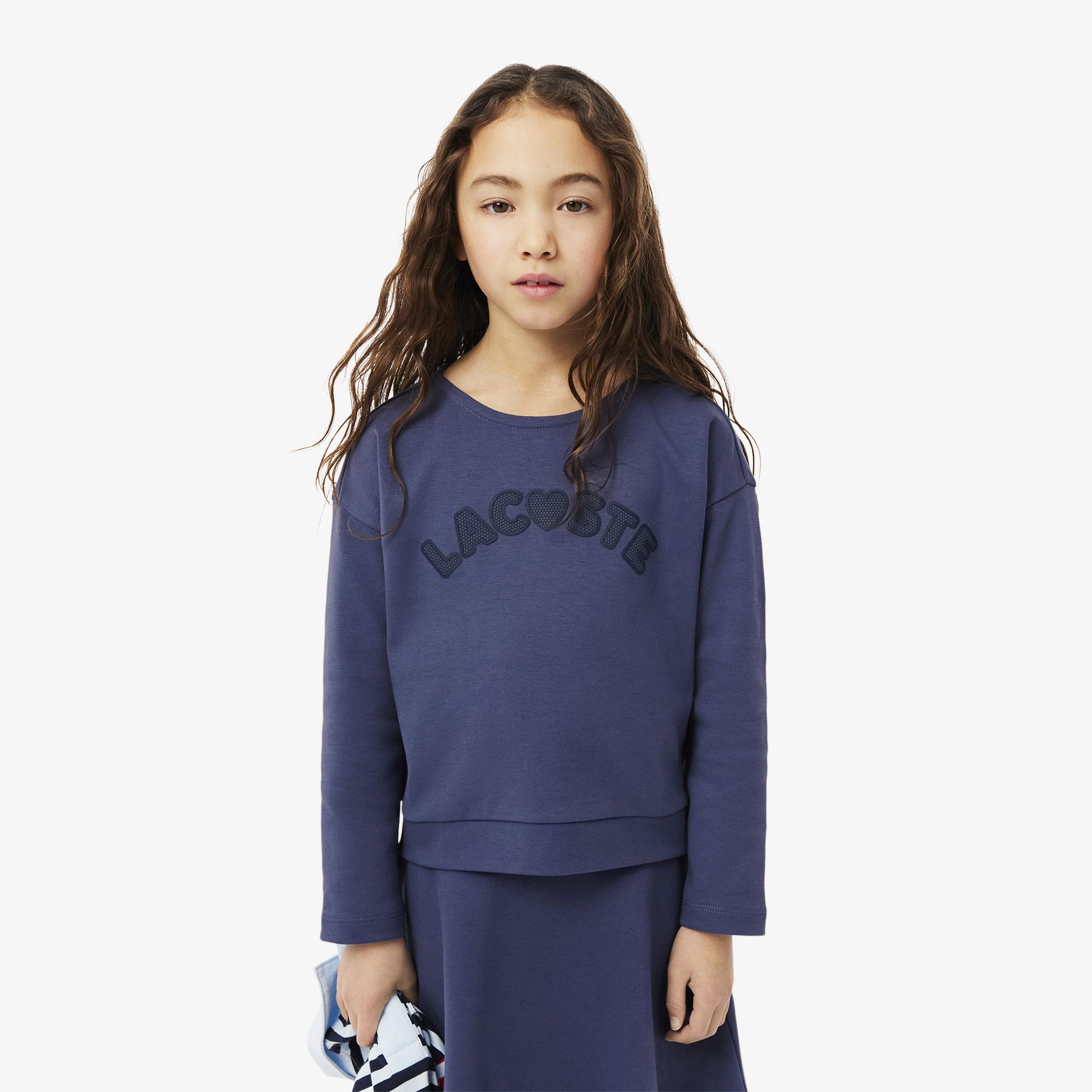 Lacoste Kız Çocuk Uzun Kollu Bisiklet Yaka Baskılı Mor T-Shirt