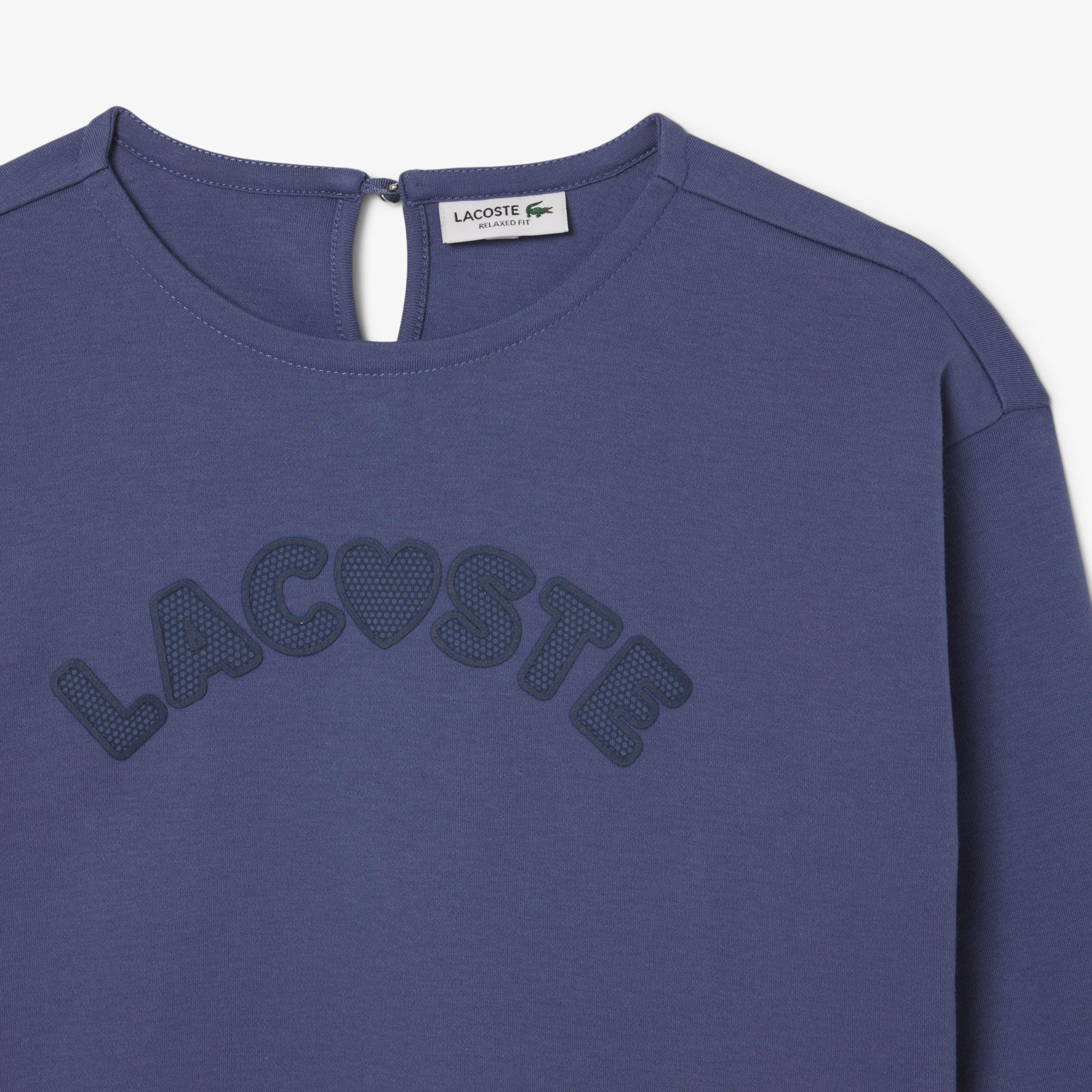Lacoste Kız Çocuk Uzun Kollu Bisiklet Yaka Baskılı Mor T-Shirt