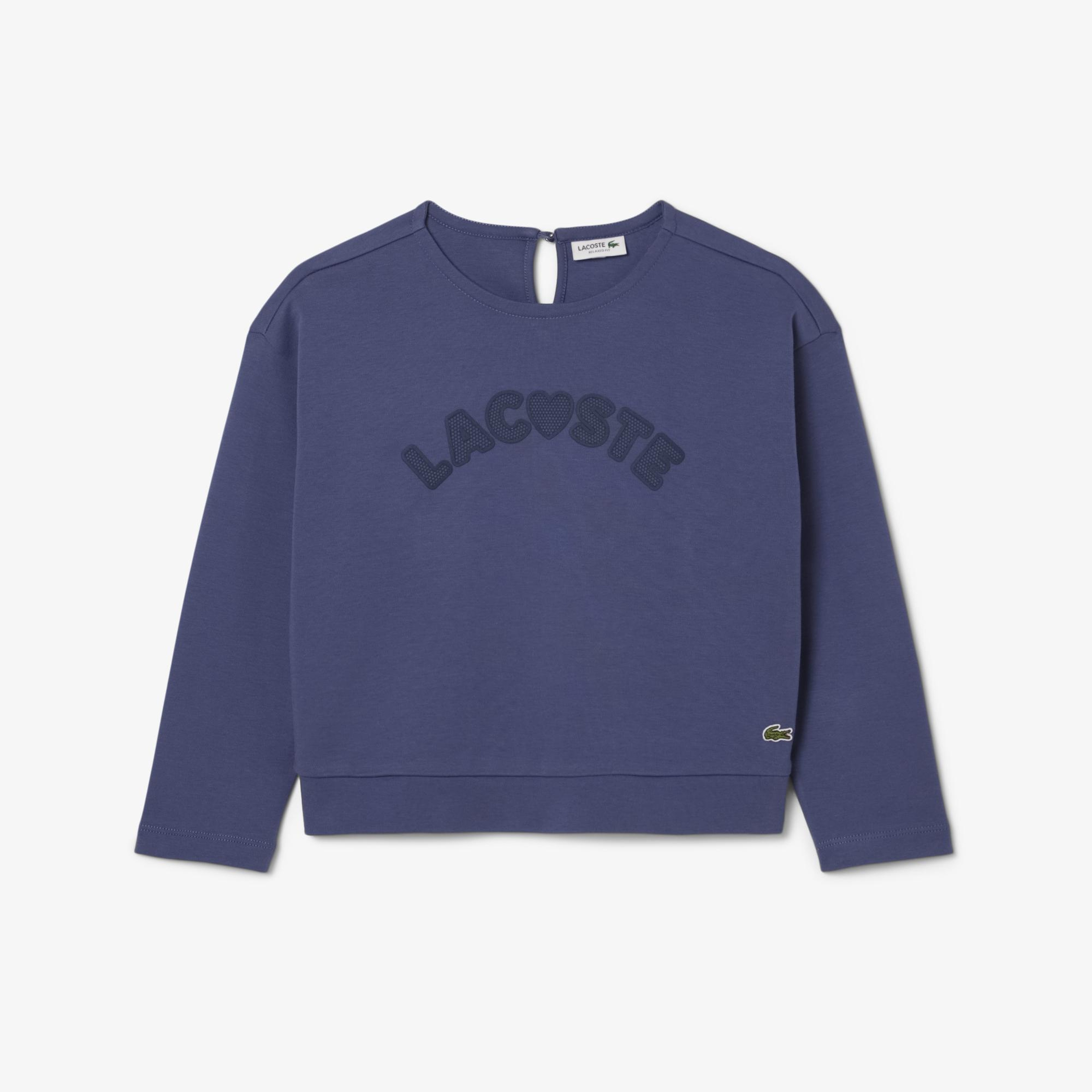 Lacoste Kız Çocuk Uzun Kollu Bisiklet Yaka Baskılı Mor T-Shirt