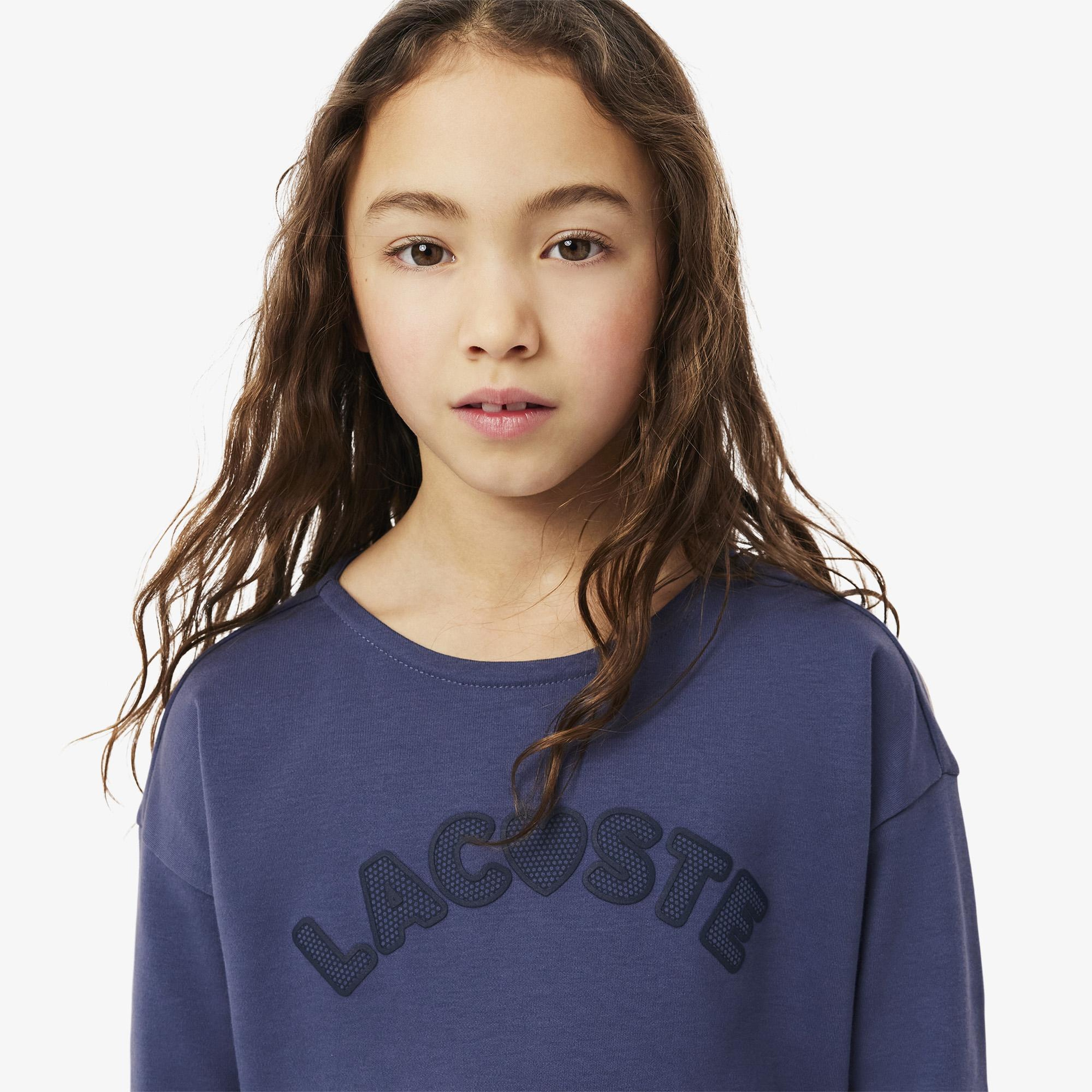 Lacoste Kız Çocuk Uzun Kollu Bisiklet Yaka Baskılı Mor T-Shirt