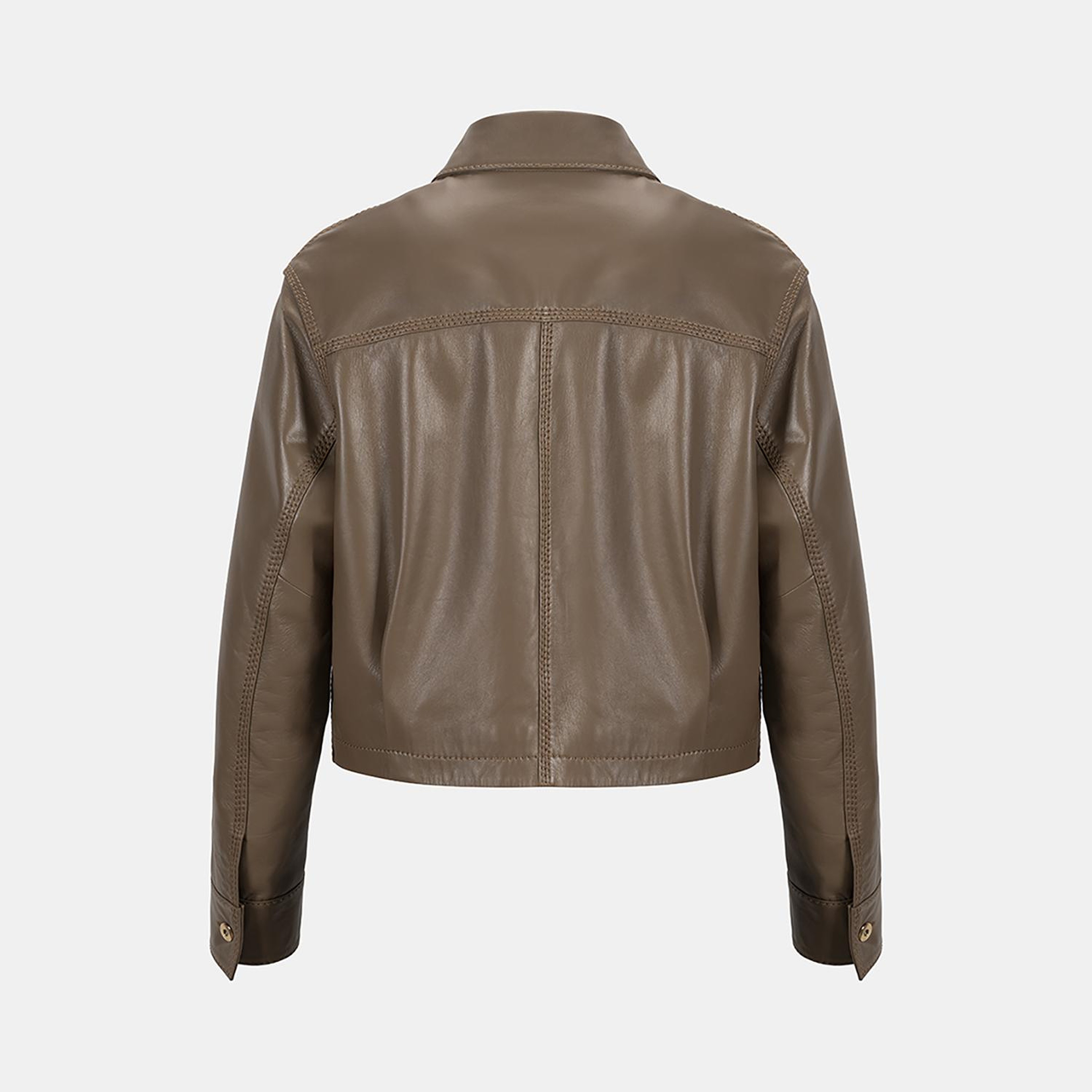 Kadın Kahve Gömlek Yakalı Kısa Deri Ceket