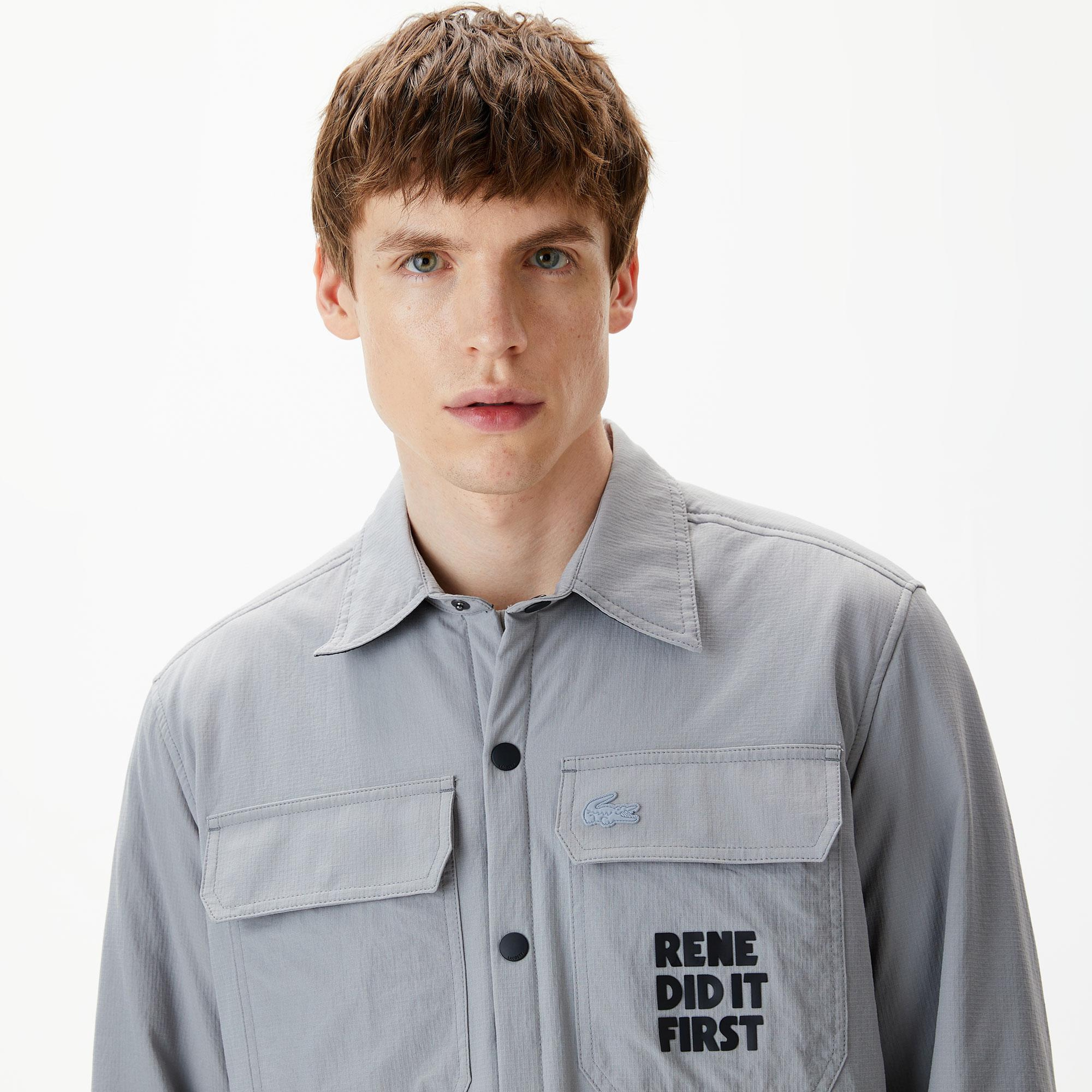 Lacoste Erkek Regular Fit Baskılı Gri Gömlek