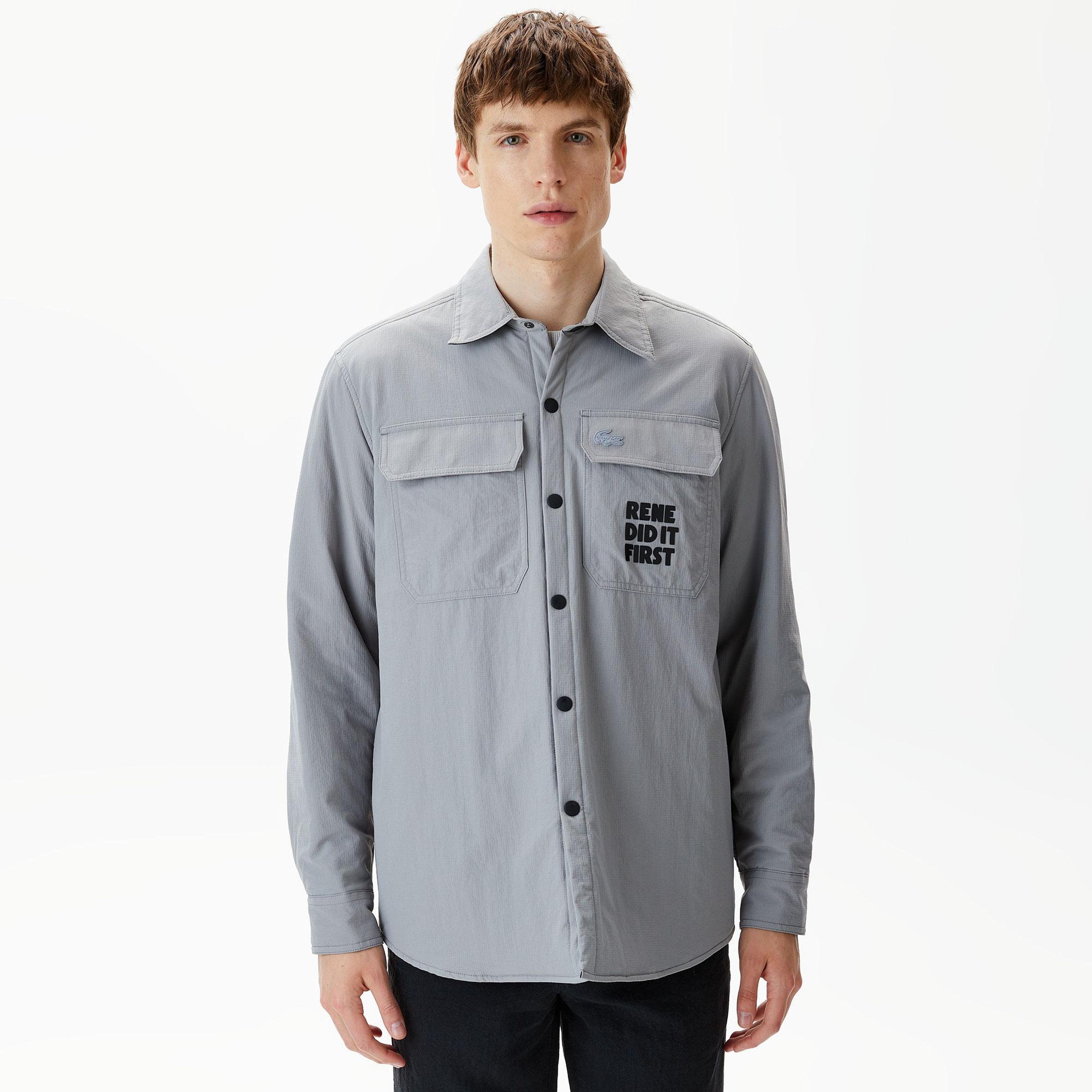 Lacoste Erkek Regular Fit Baskılı Gri Gömlek